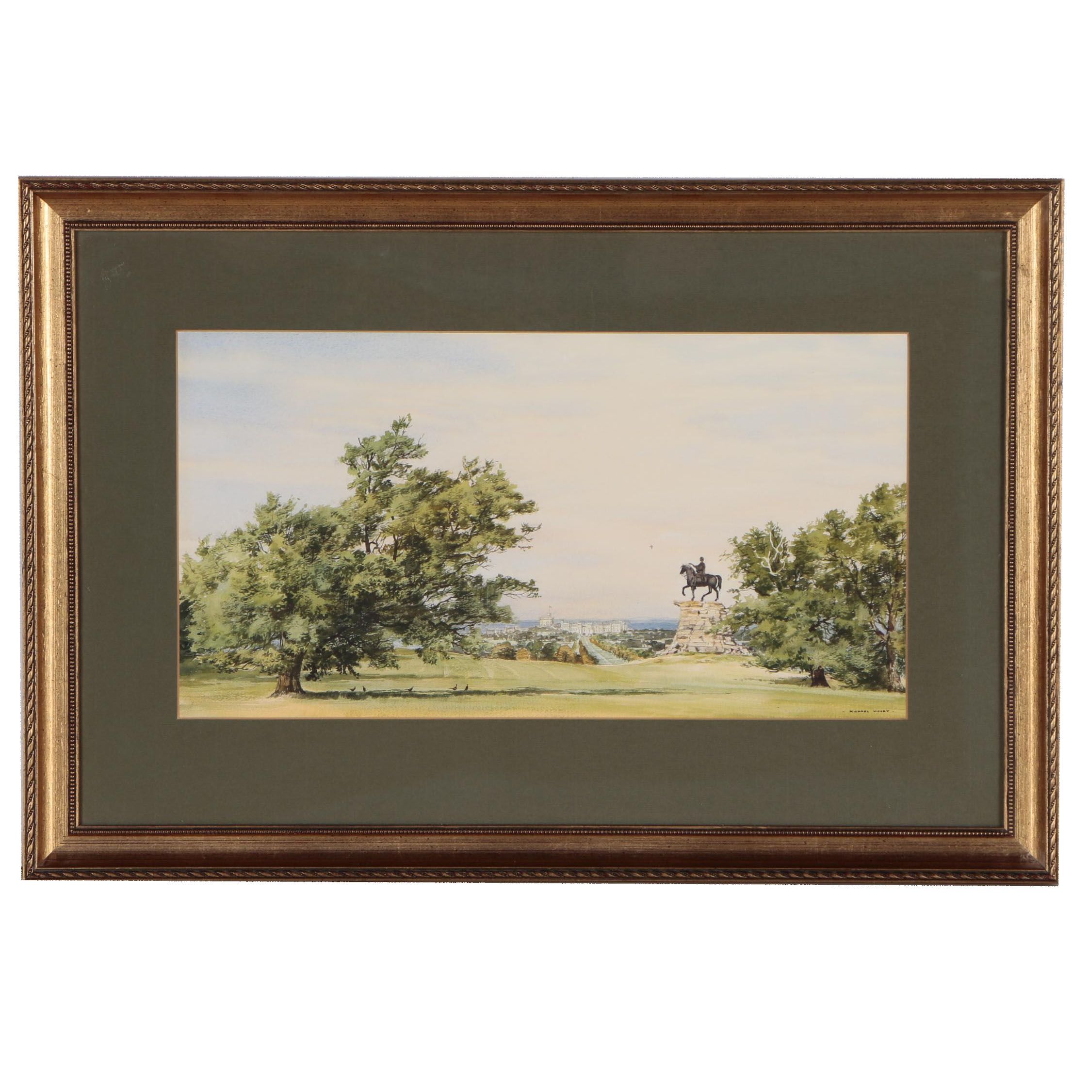 Michael Vicary Watercolor Painting of "The Copper Horse" at Windsor Castle
