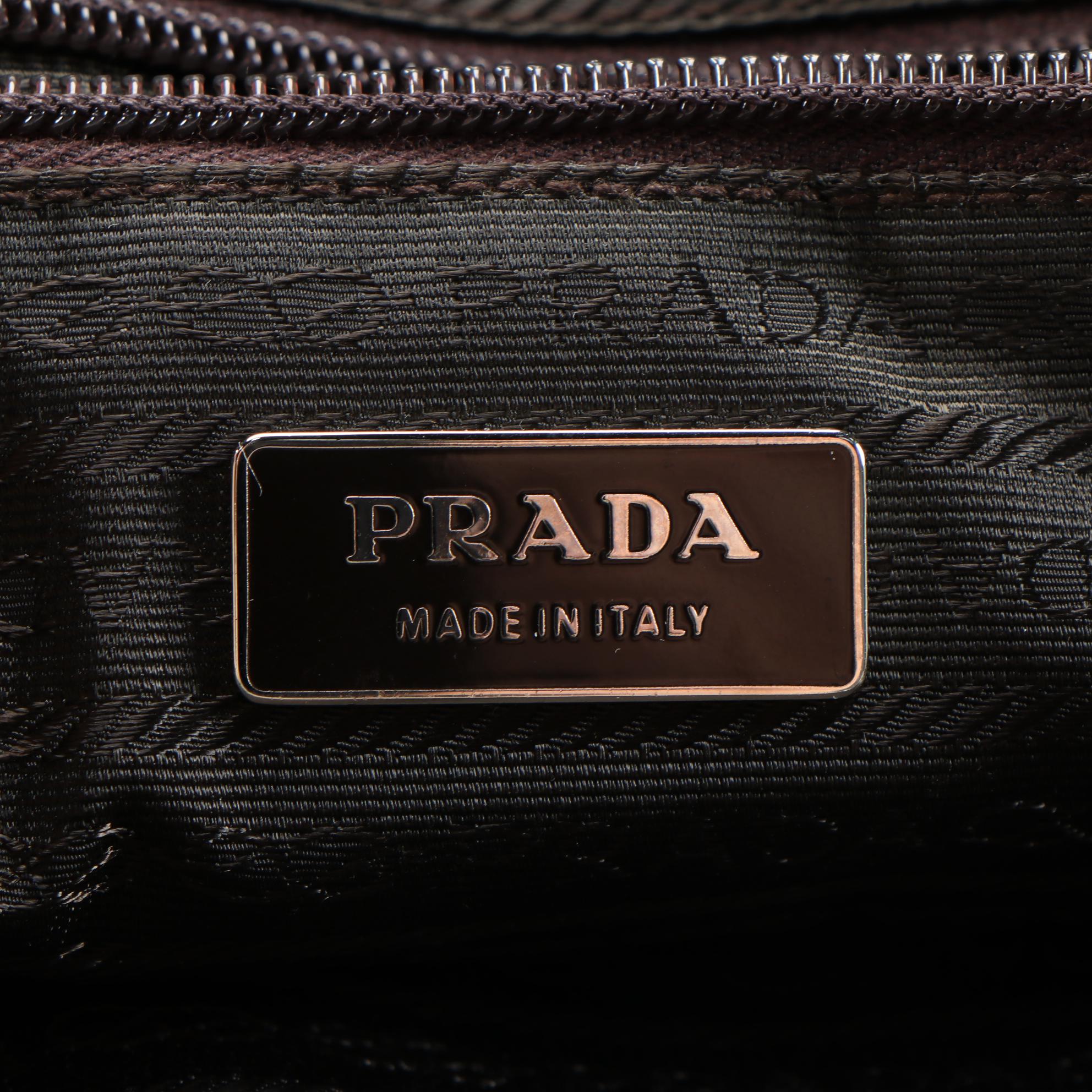 Prada Borsa a Mano Red Leather and Dark Brown Nylon Handbag