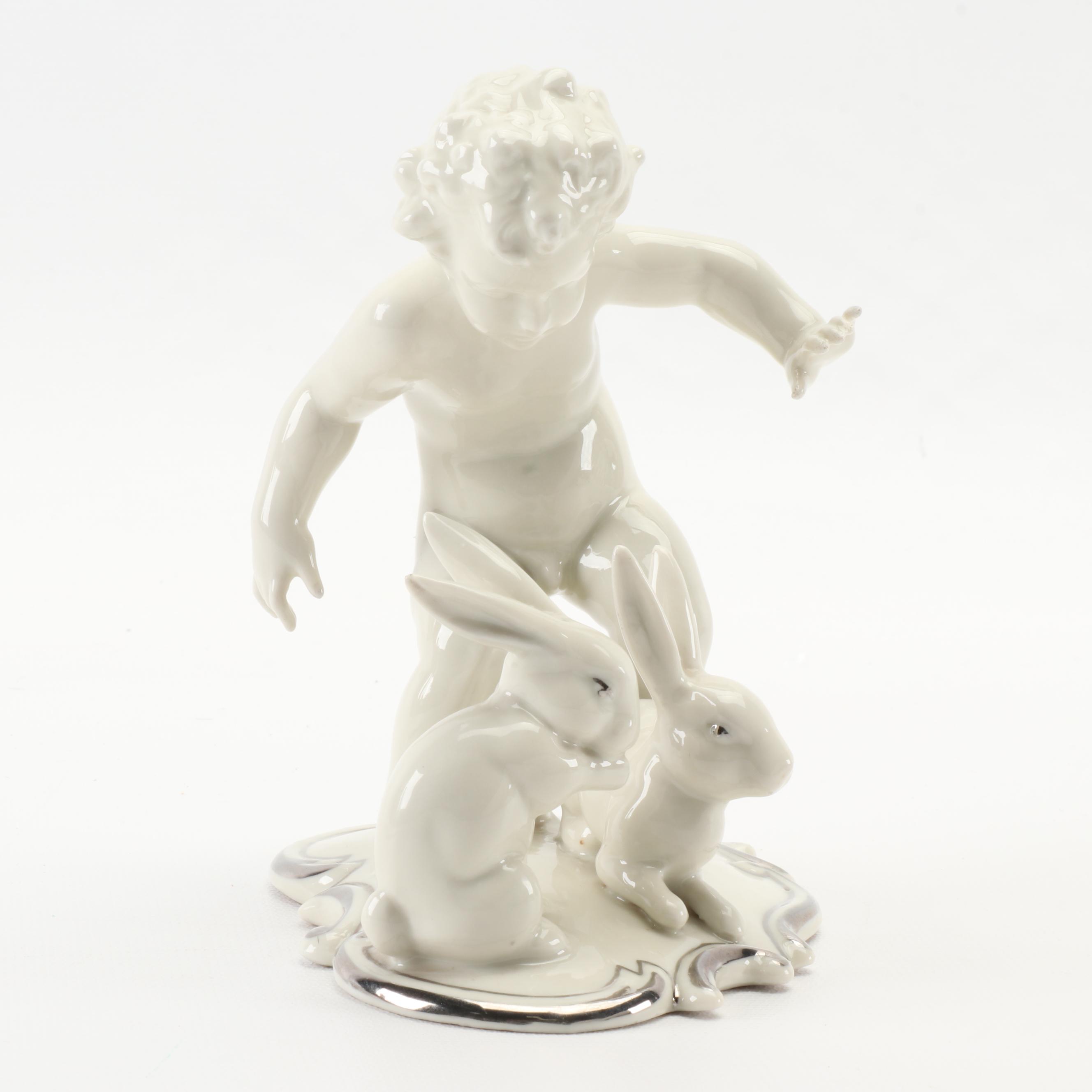 Schaubach Kunst "Boy with Rabbits" Porcelain Figurine, 1926–1953
