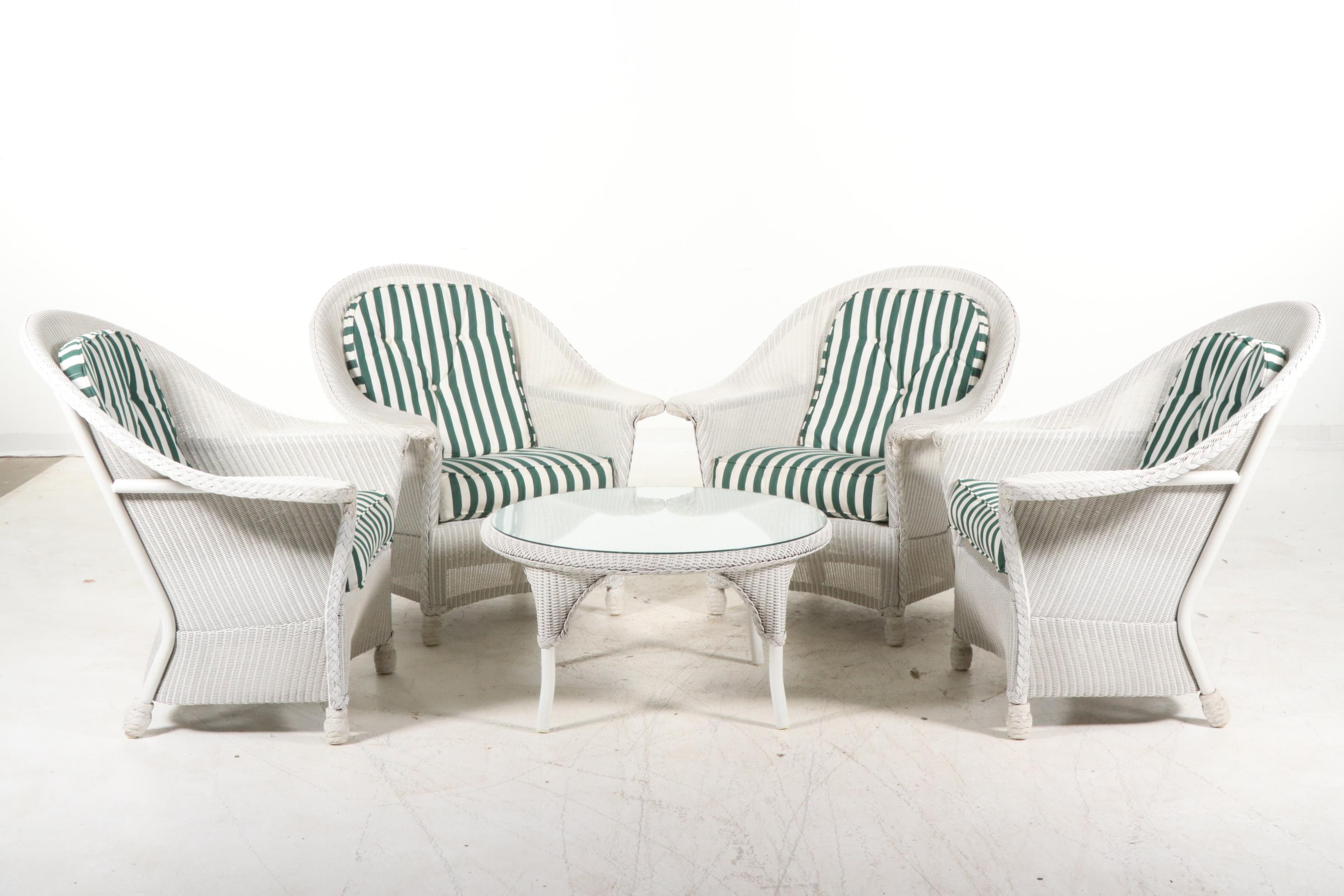 Lloyd Loom Wicker Patio Set with Table and Four Chairs, Contemporary