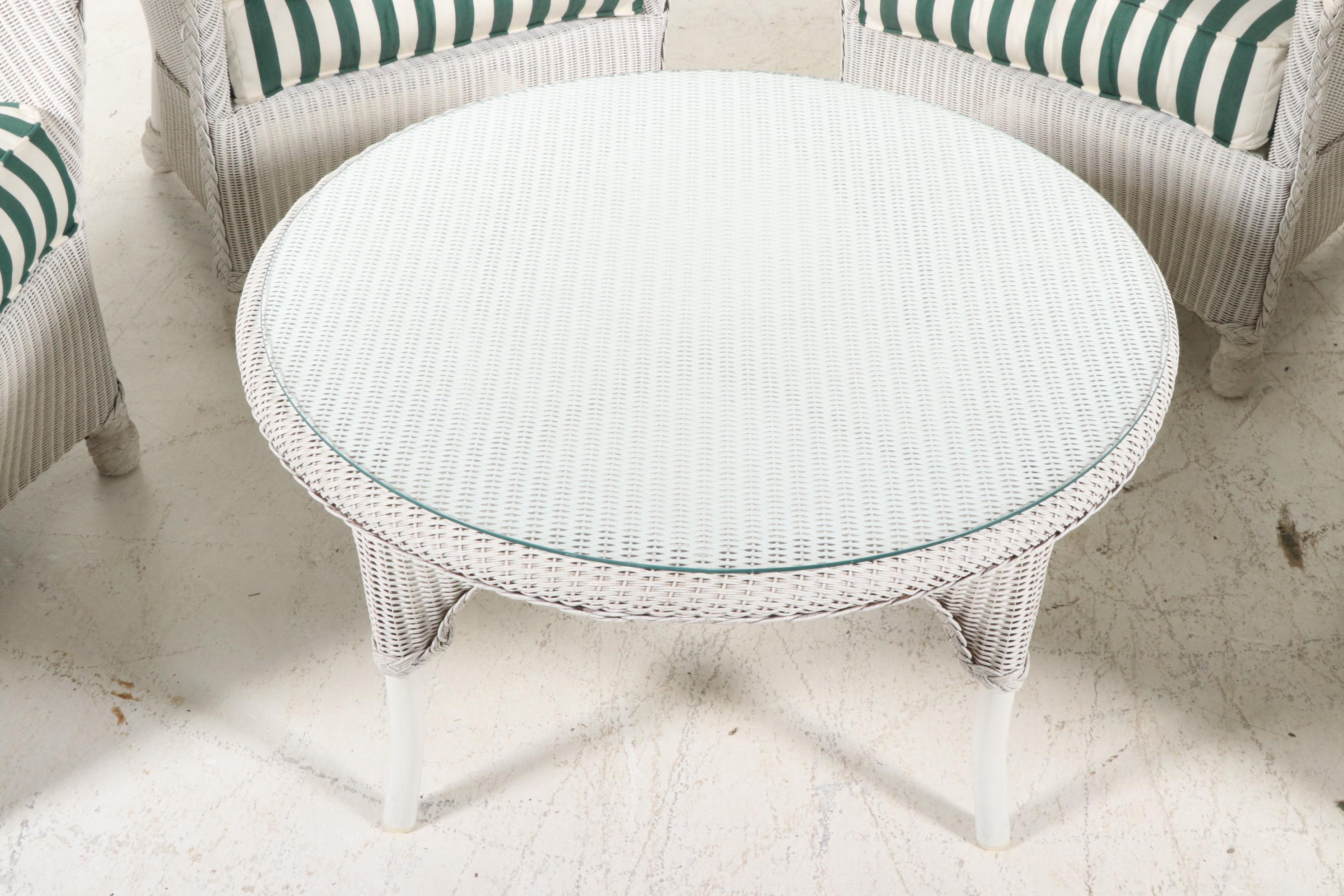 Lloyd Loom Wicker Patio Set with Table and Four Chairs, Contemporary