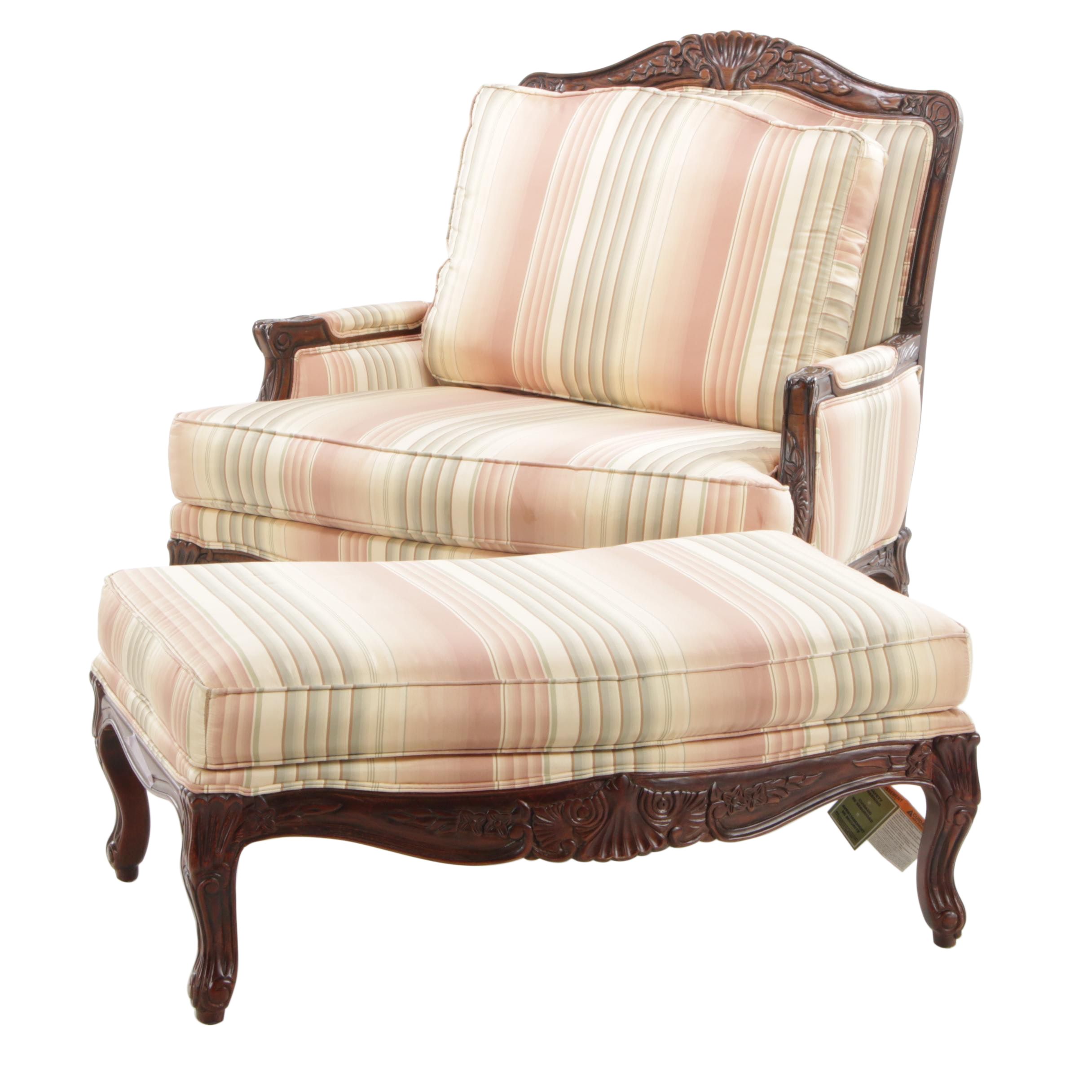 Ethan Allen Louis XV Style Over-Sized Chair and Ottoman