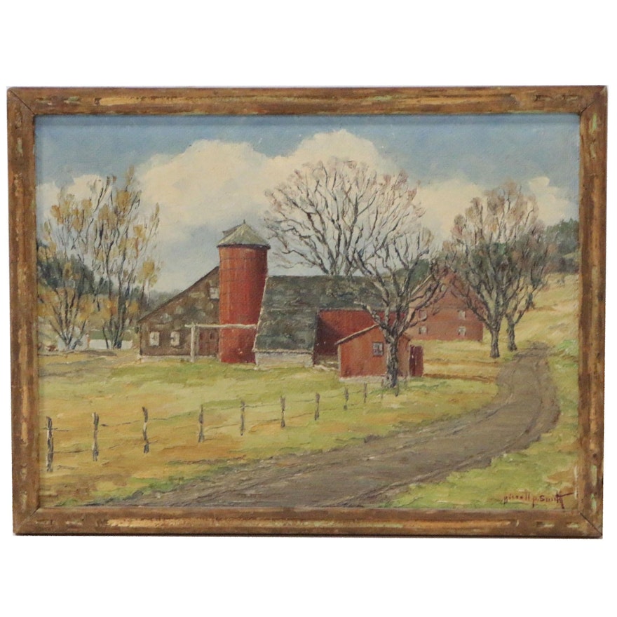 Bissell Phelps Smith Landscape Oil Painting "The Red Silo", Mid 20th Century
