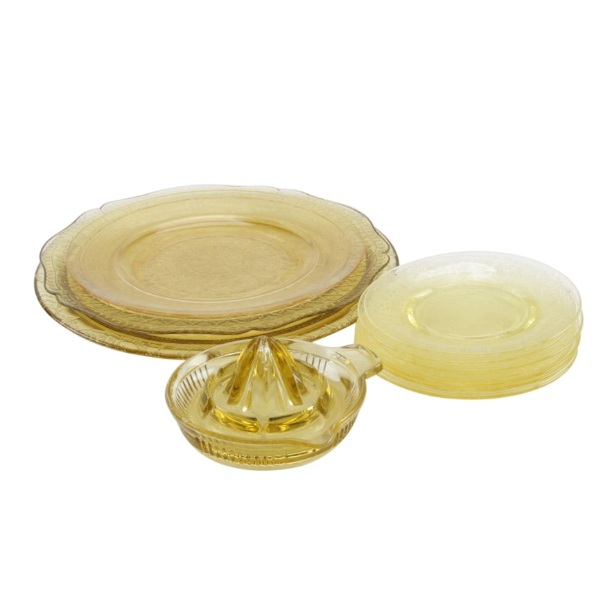 Anchor Hocking and Other Yellow Depression Glass Dinnerware, Early 20th Century