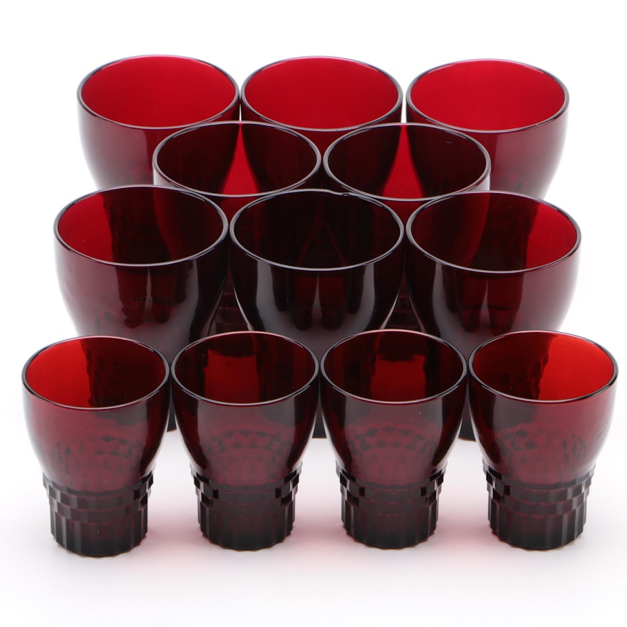 Anchor Hocking "Windsor Royal Ruby" Glass Tumblers, Mid-20th Century