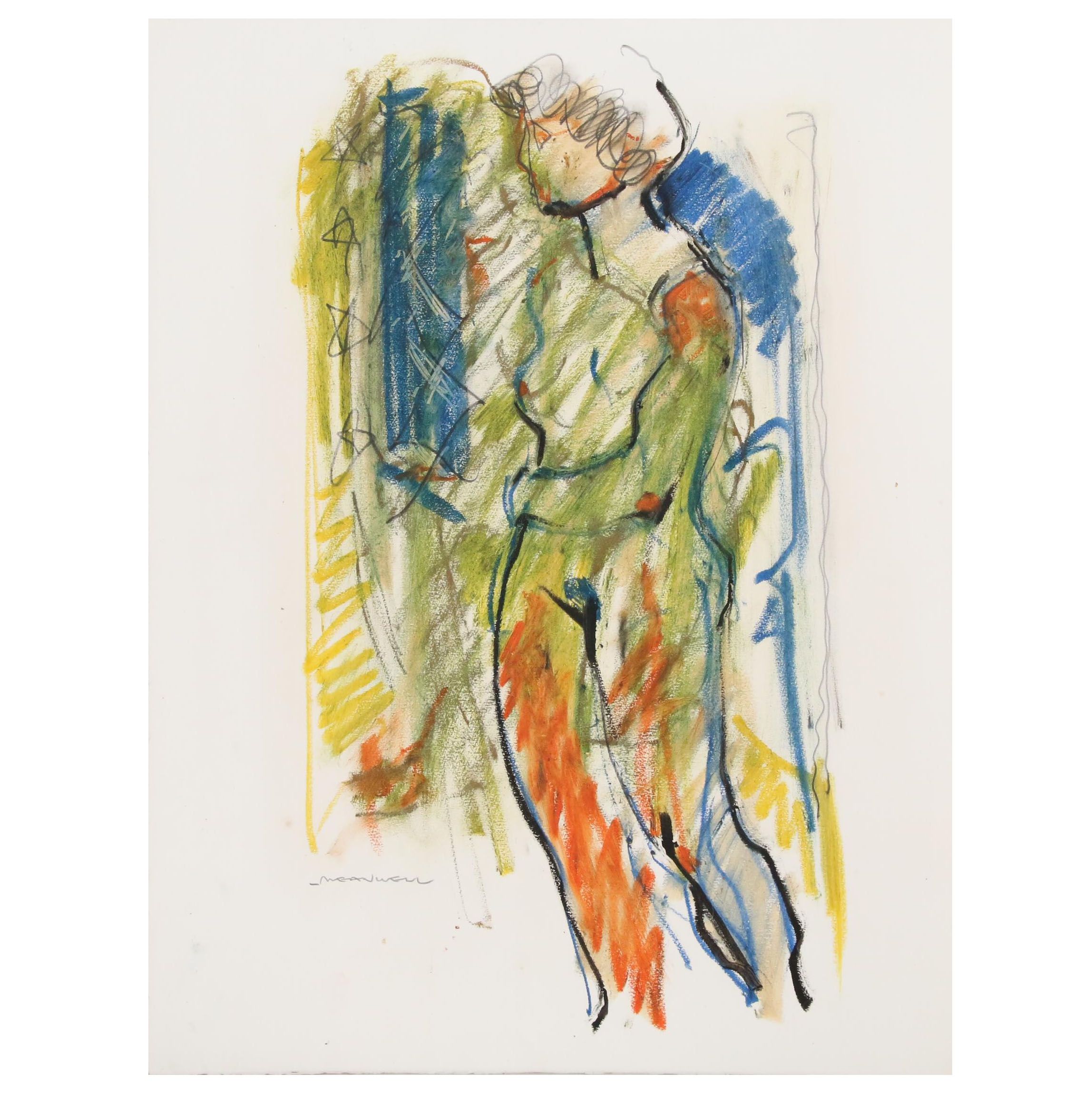 Jack Meanwell Oil Pastel Figure Drawing, Late 20th Century
