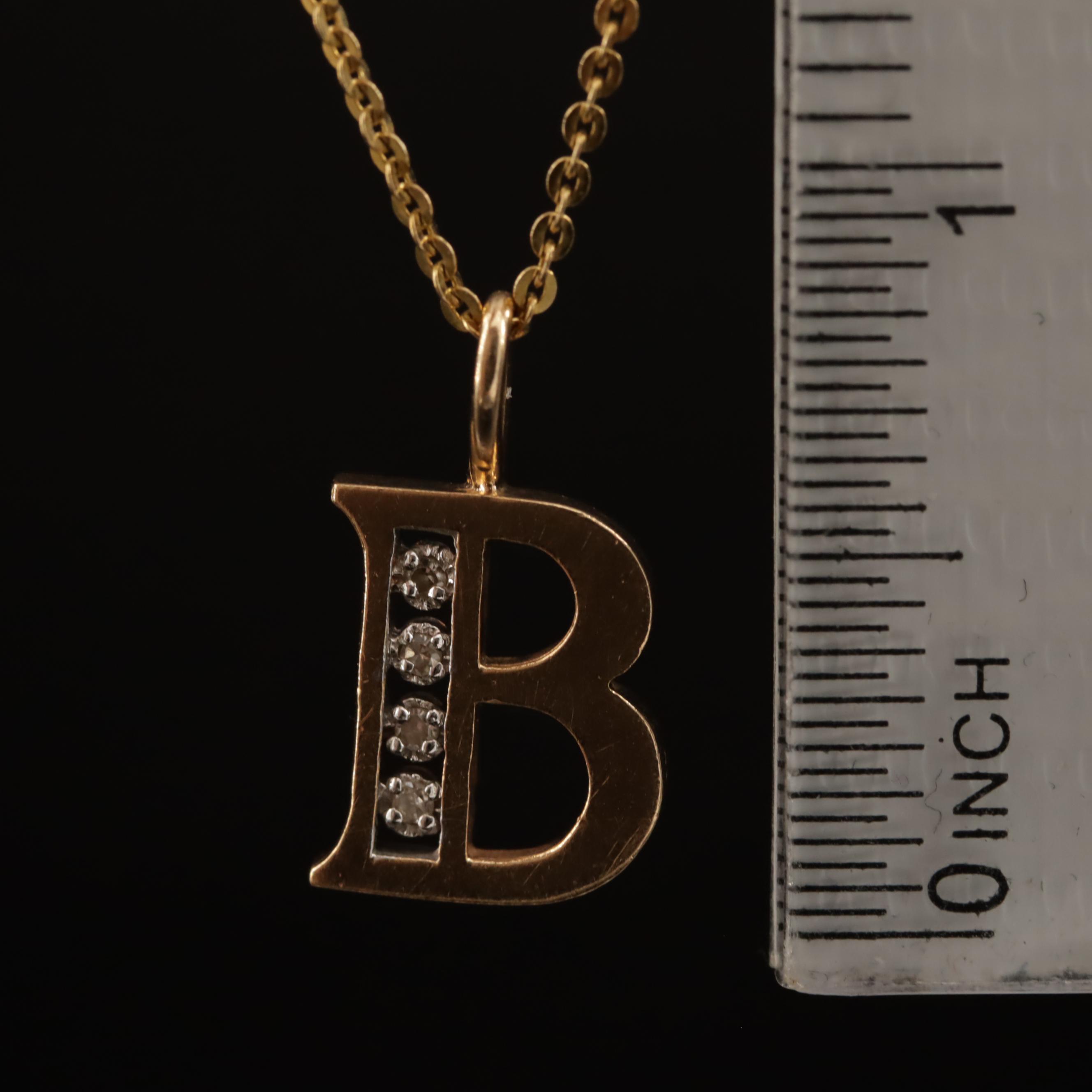 14K Diamond "B" Pendant Necklace