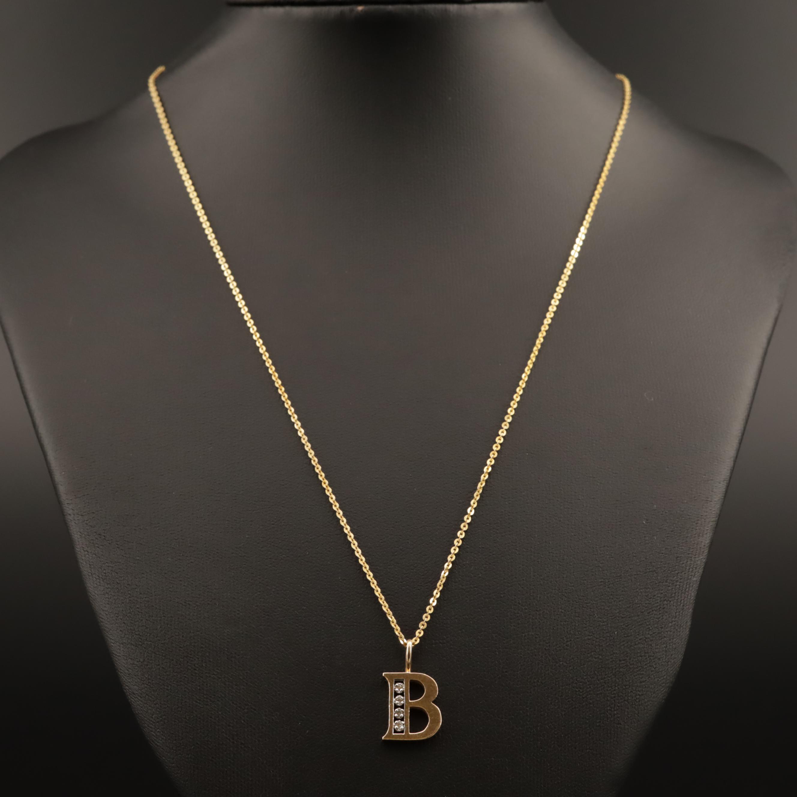 14K Diamond "B" Pendant Necklace