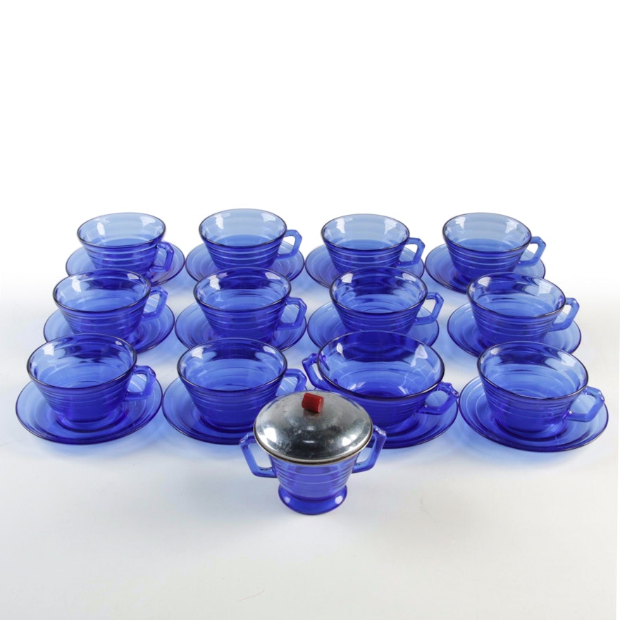 Hazel Atlas "Moderntone" Cobalt Depression Glass Dinnerware, 1934–1942