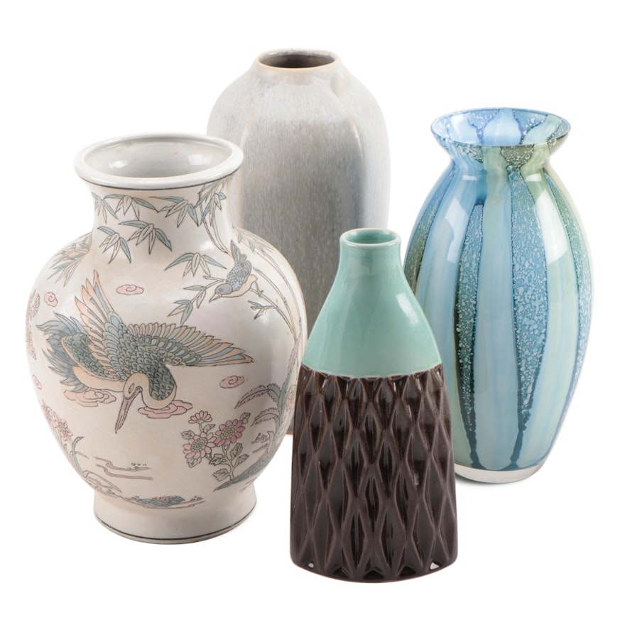 Hand Painted Chinese, Ceramic and Glass Vases, Mid to Late 20th Century