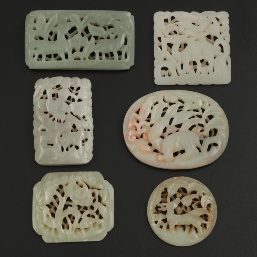 Chinese Nephrite Flora and Fauna Openwork Carvings