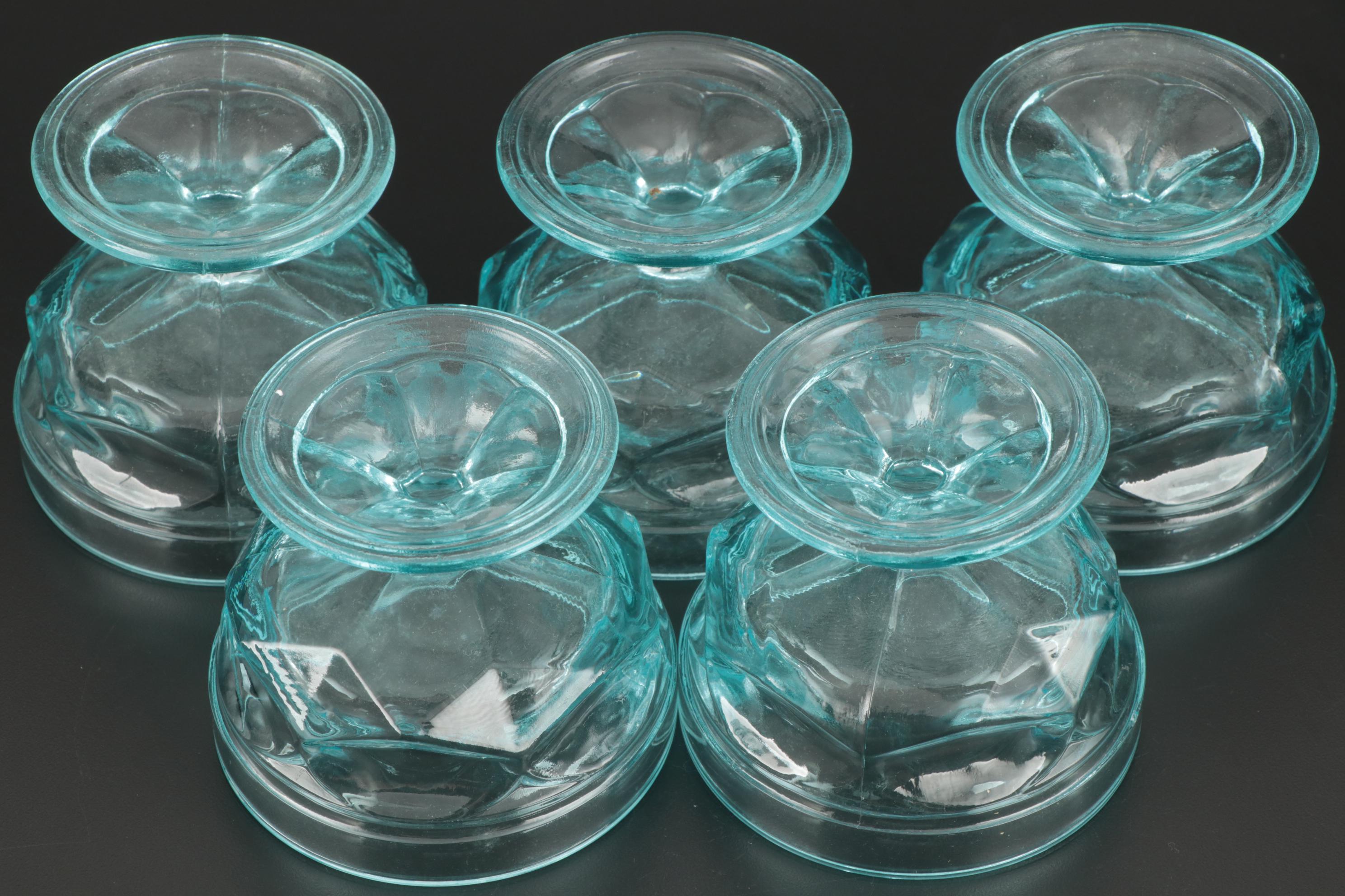 Fostoria "Virginia" Light Blue Pressed Glass Drinkware and Lidded Bowl