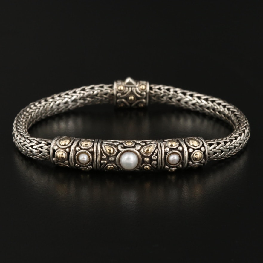 John Hardy Sterling Silver Pearl Bracelet with 18K Accents
