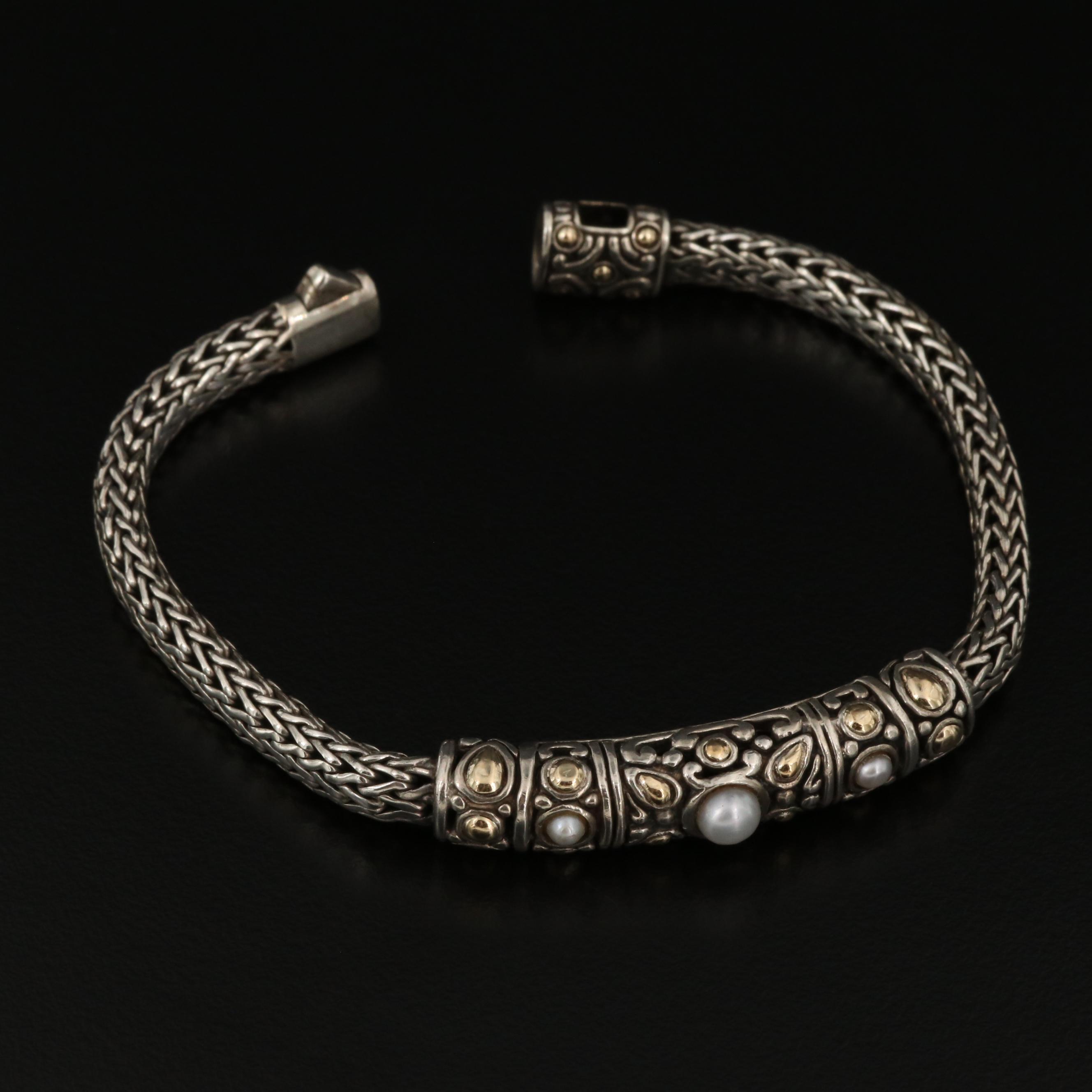 John Hardy Sterling Silver Pearl Bracelet with 18K Accents