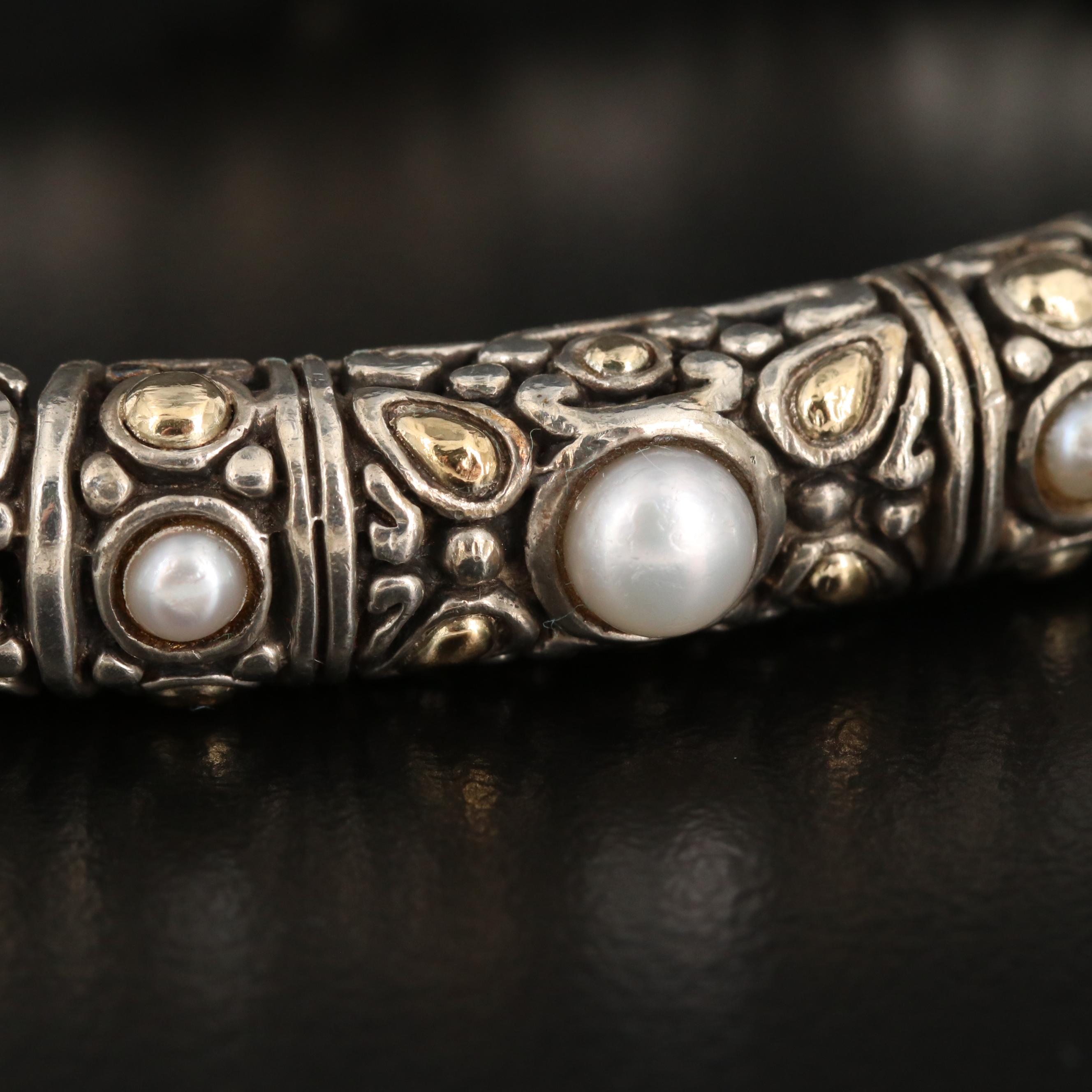 John Hardy Sterling Silver Pearl Bracelet with 18K Accents