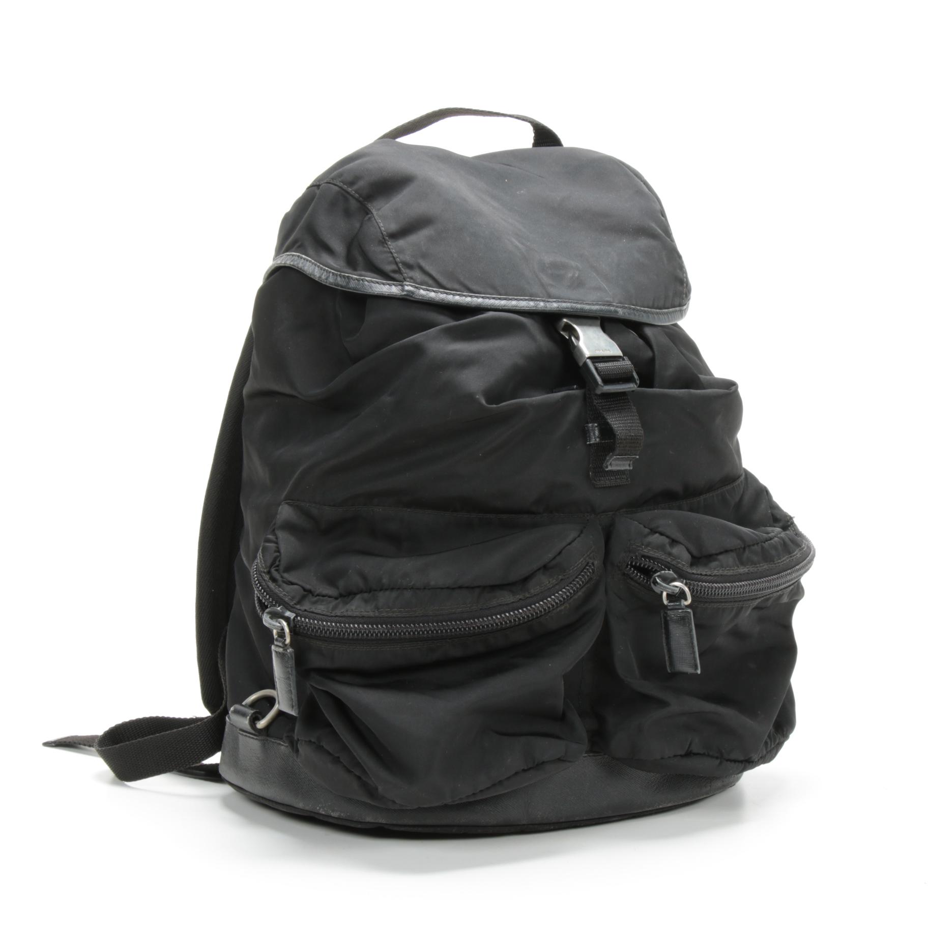 Prada Backpack in Black Tessuto Nylon with Saffiano Leather Trim