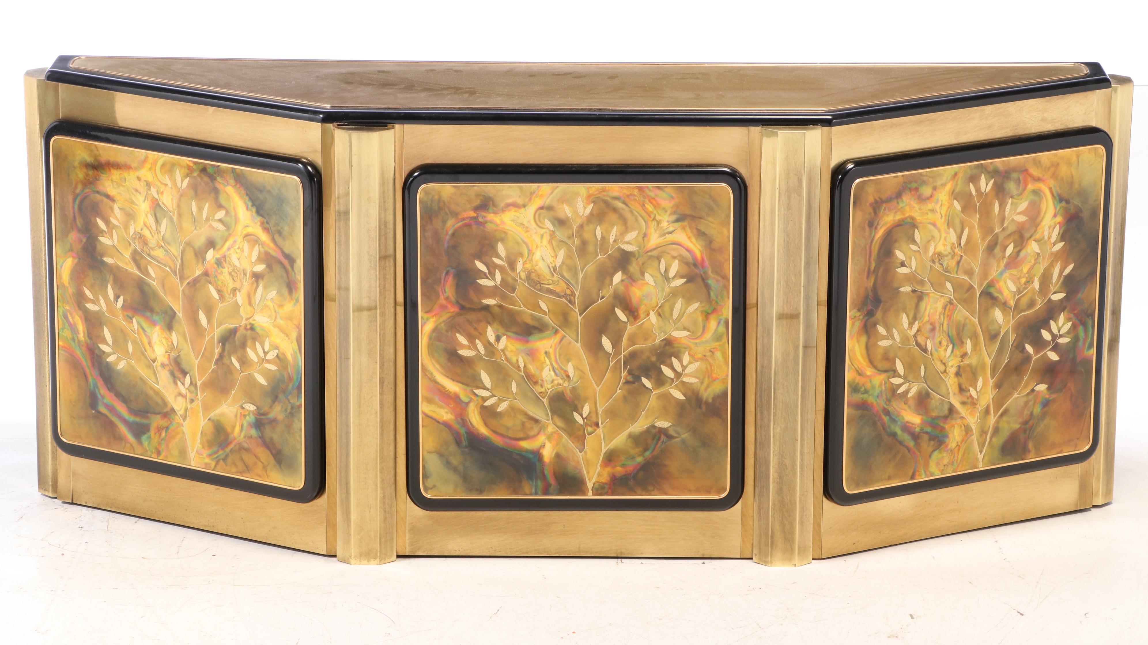 Bernhard Rohne for Mastercraft Acid-Etched Brass & Lacquered Console, circa 1970