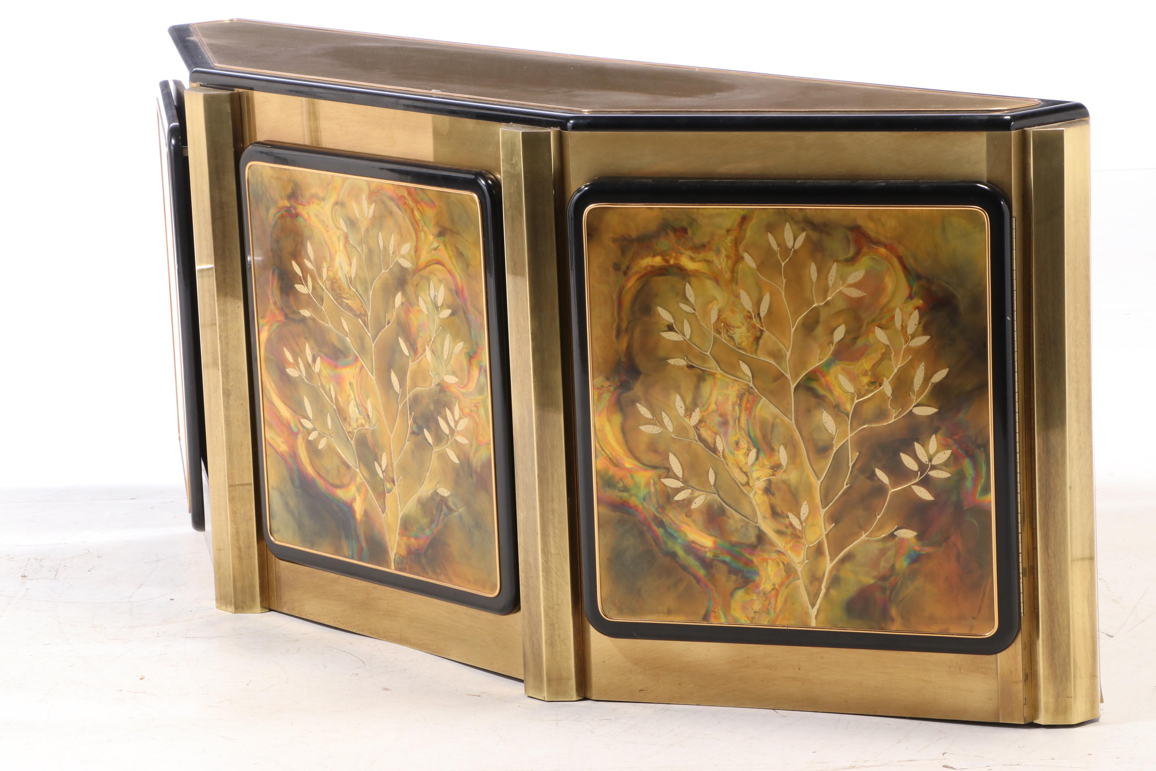 Bernhard Rohne for Mastercraft Acid-Etched Brass & Lacquered Console, circa 1970