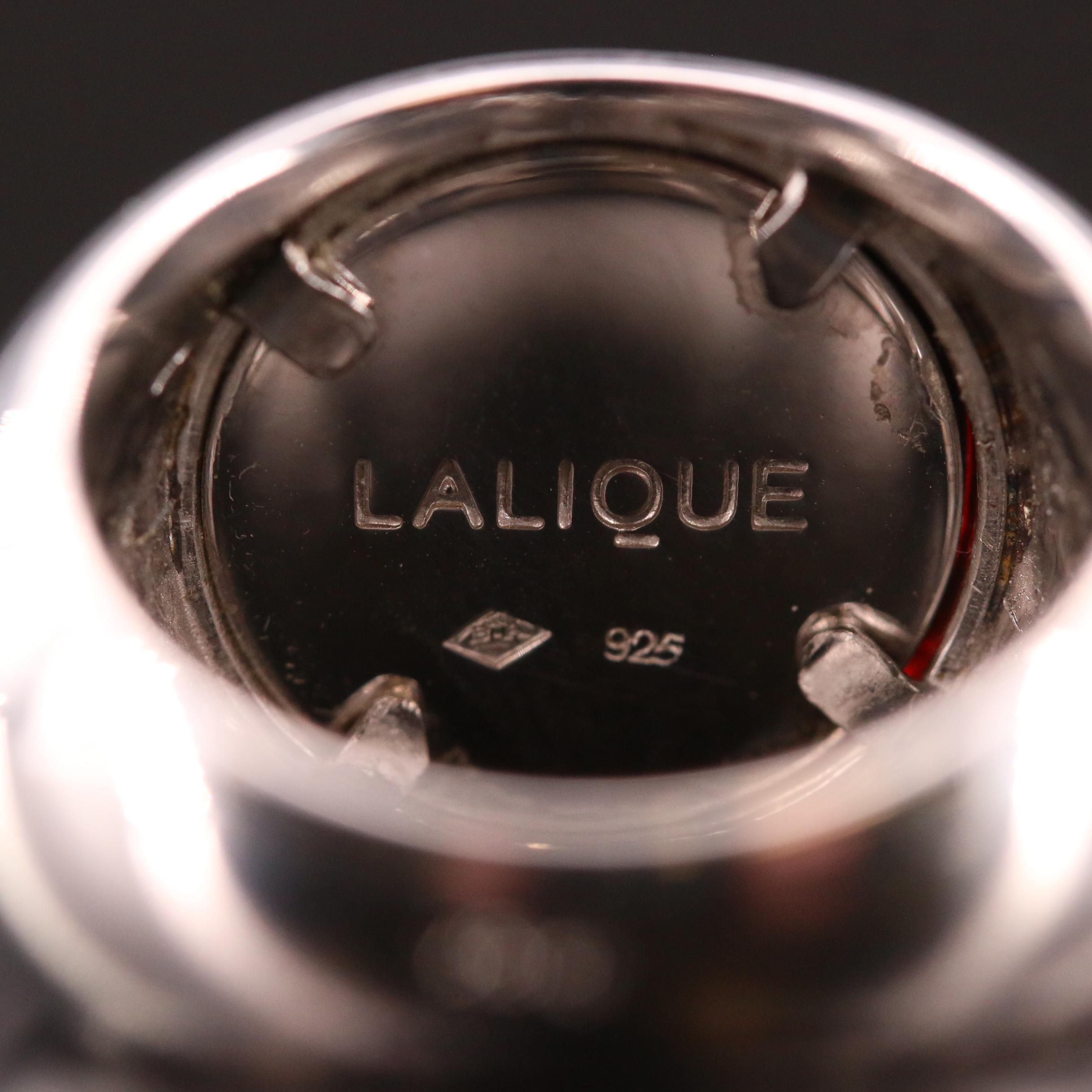 Lalique Sterling Silver Red Crystal Cabochon Ring