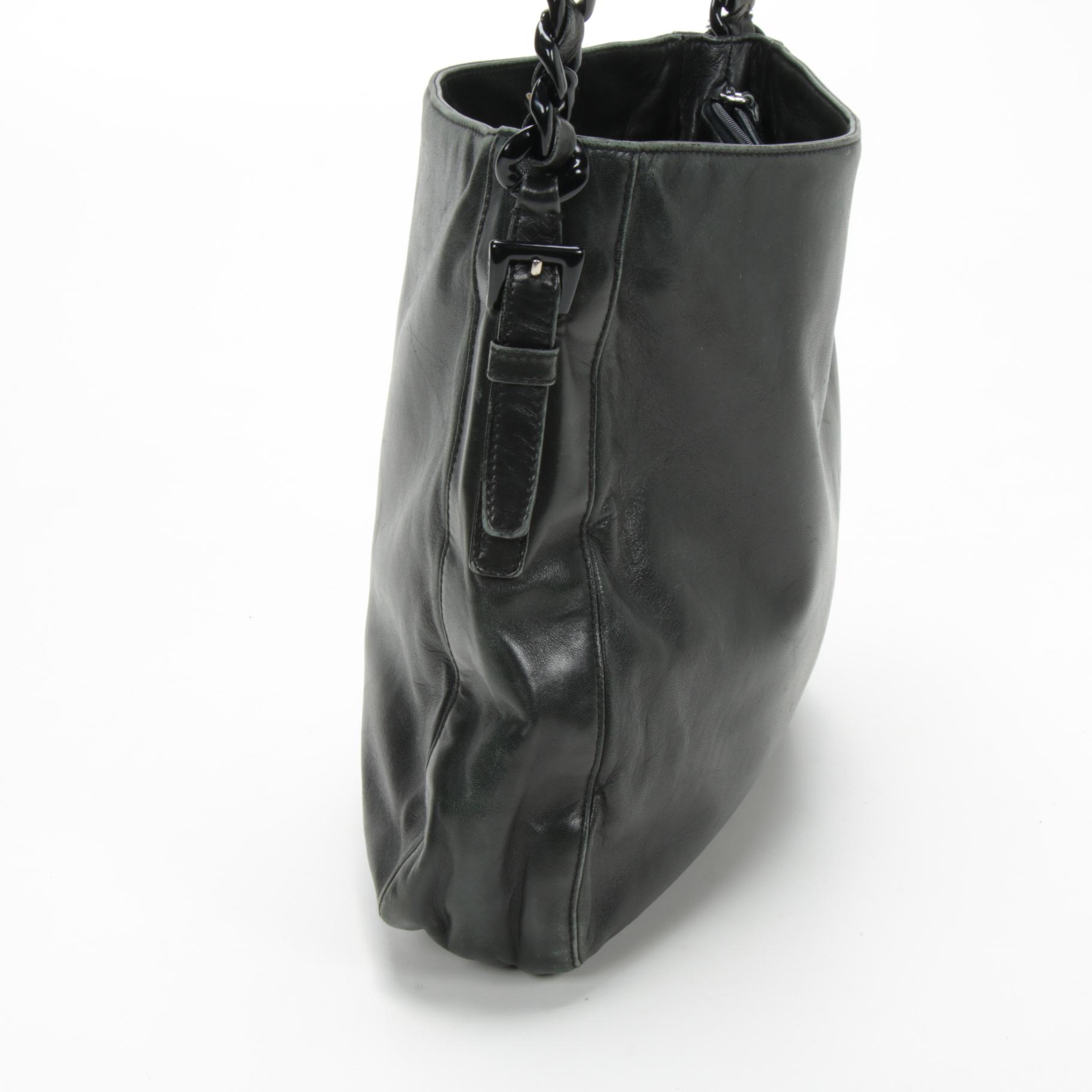 Prada Black Leather and Plastic Chain Shoulder Bag