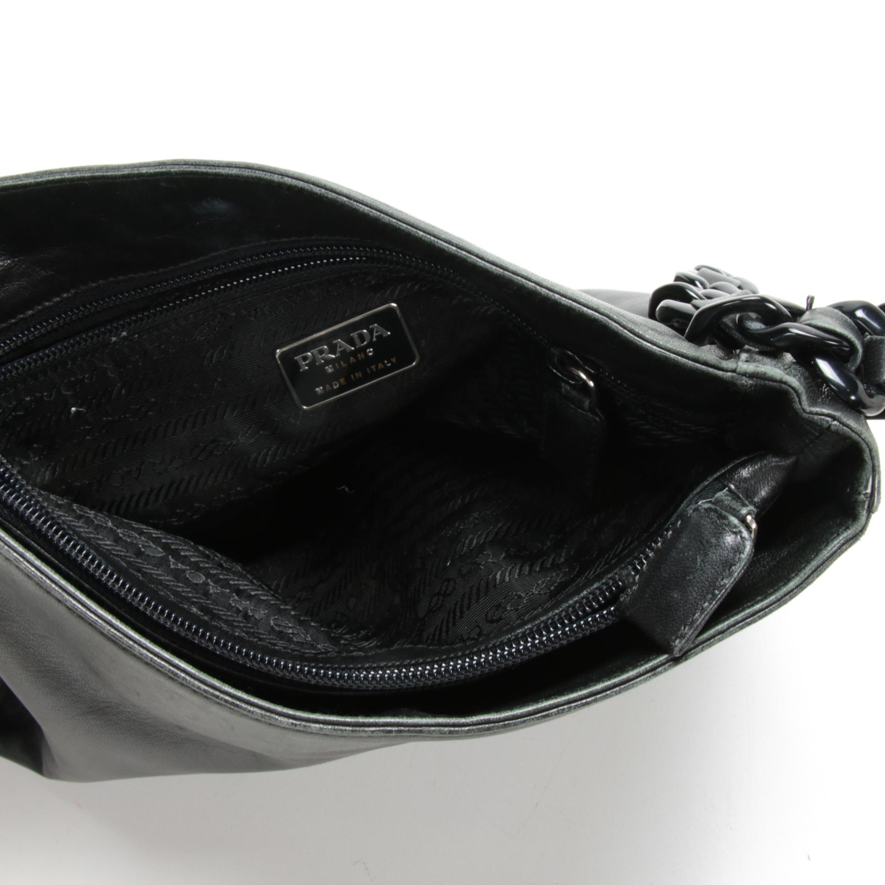 Prada Black Leather and Plastic Chain Shoulder Bag