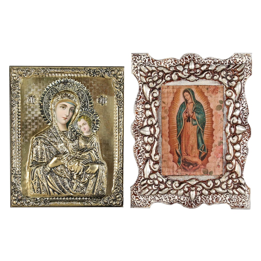 Mixed Media Offset Lithograph Mother Mary Icons, 21th Century