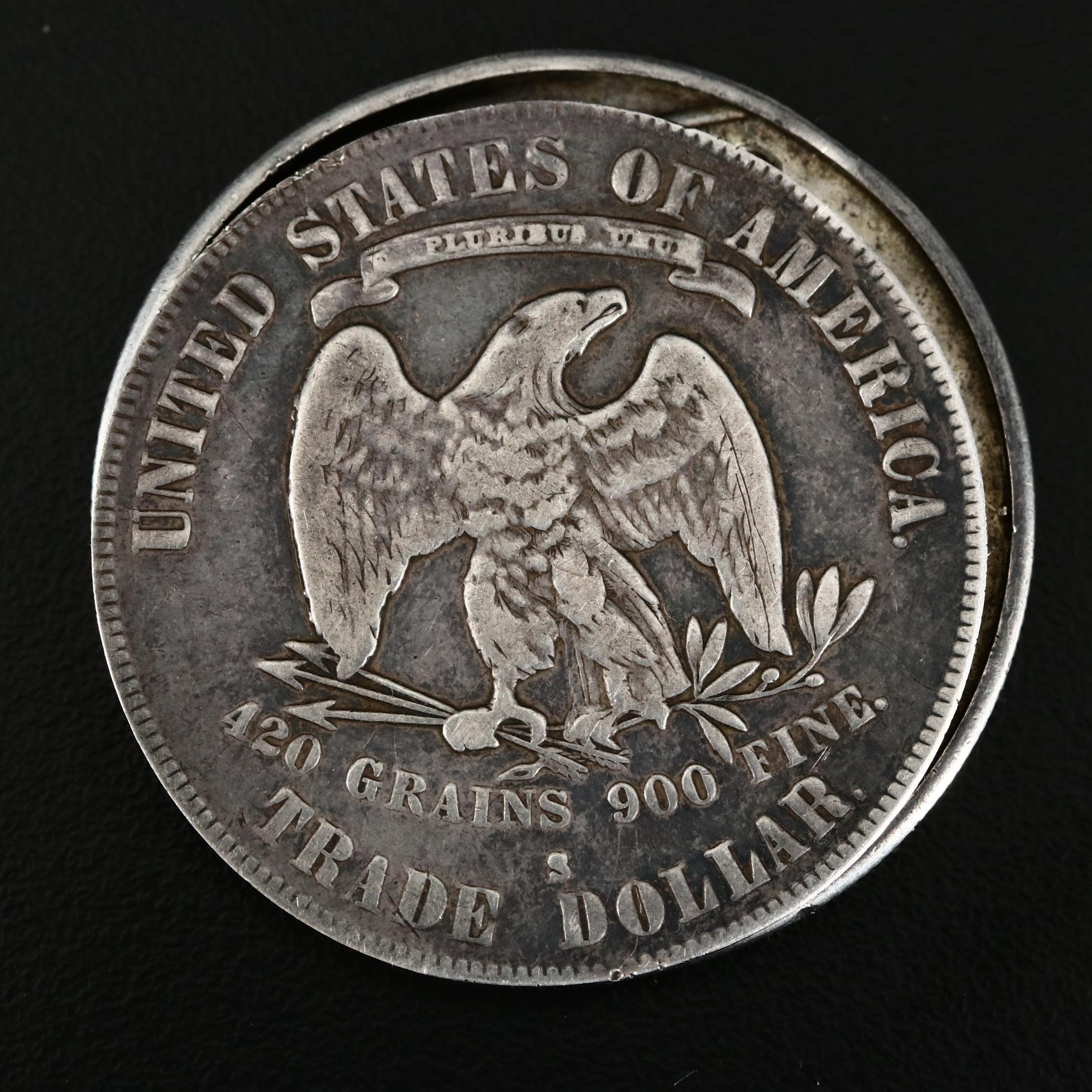 "Opium Dollar Locket" 1875-S Trade Silver Dollar