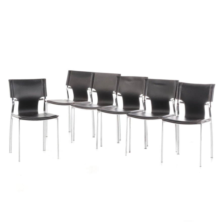 Set of Six Modernist Style Vinyl Upholstered Side Chairs
