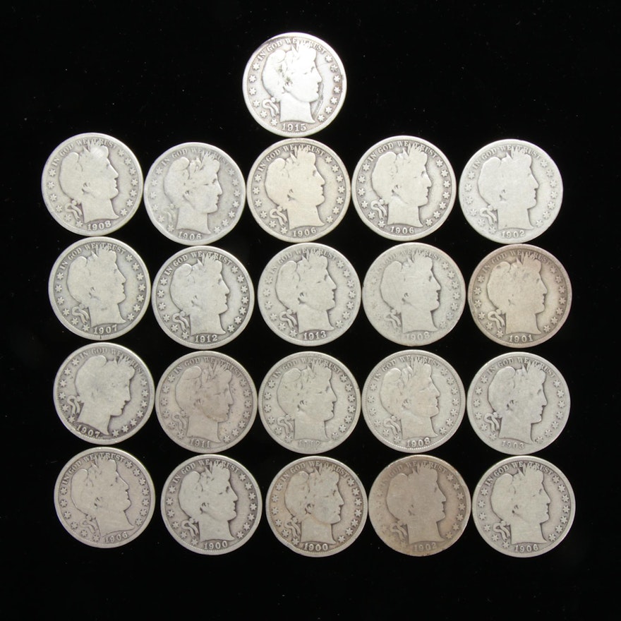 United States Silver Barber Half Dollars, 1900 - 1915, Collection of Twenty-One