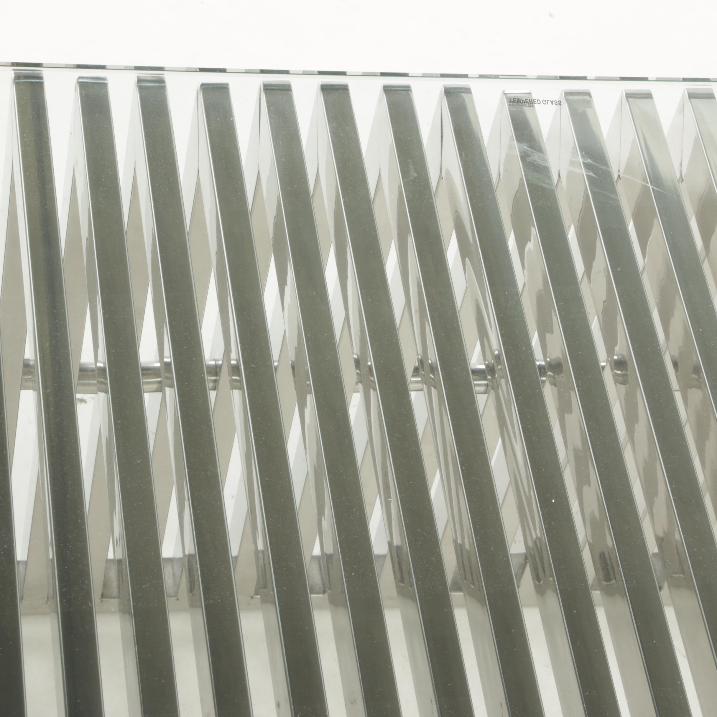 Modernist Chrome and Glass Top Grid Coffee Table