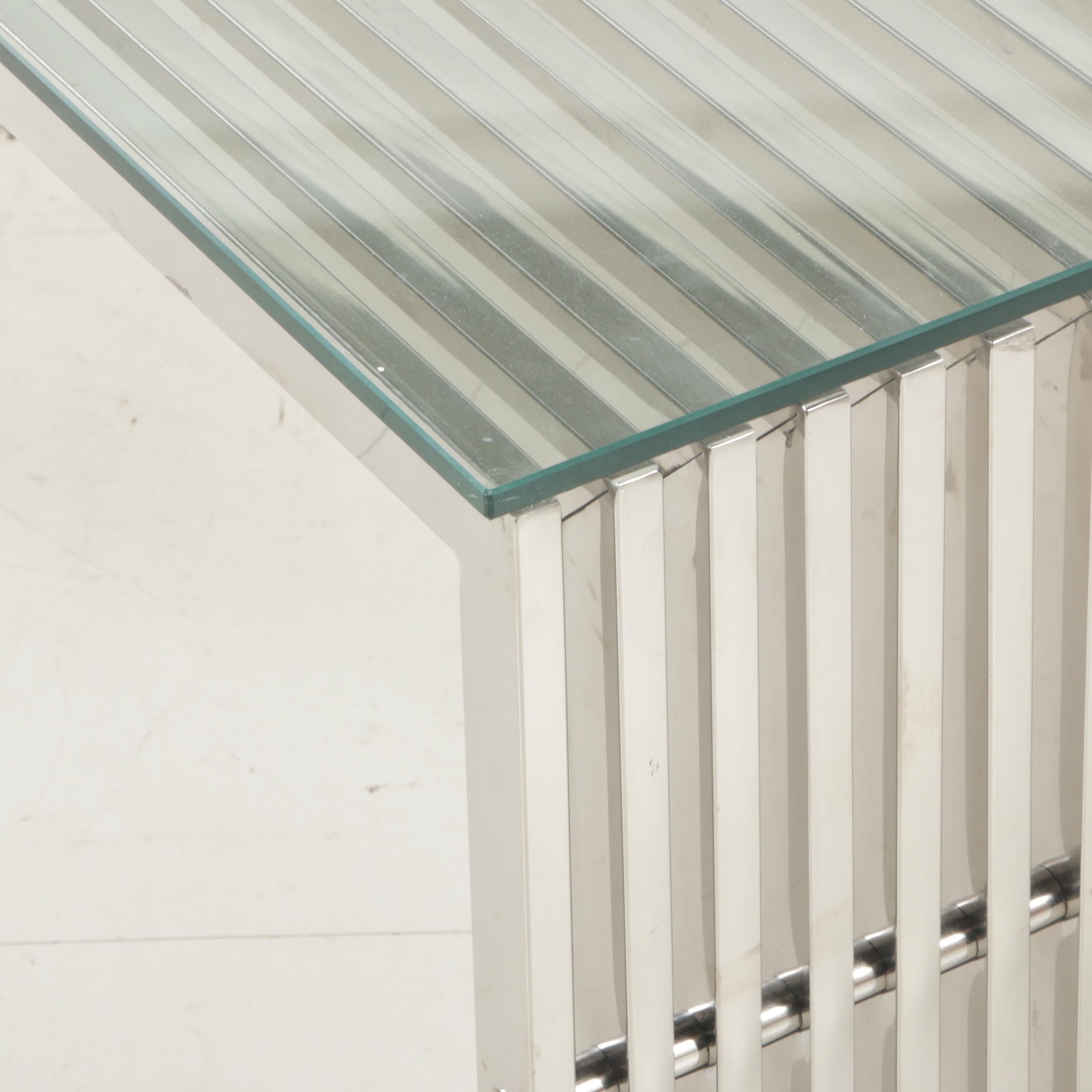 Modernist Chrome and Glass Top Grid Coffee Table