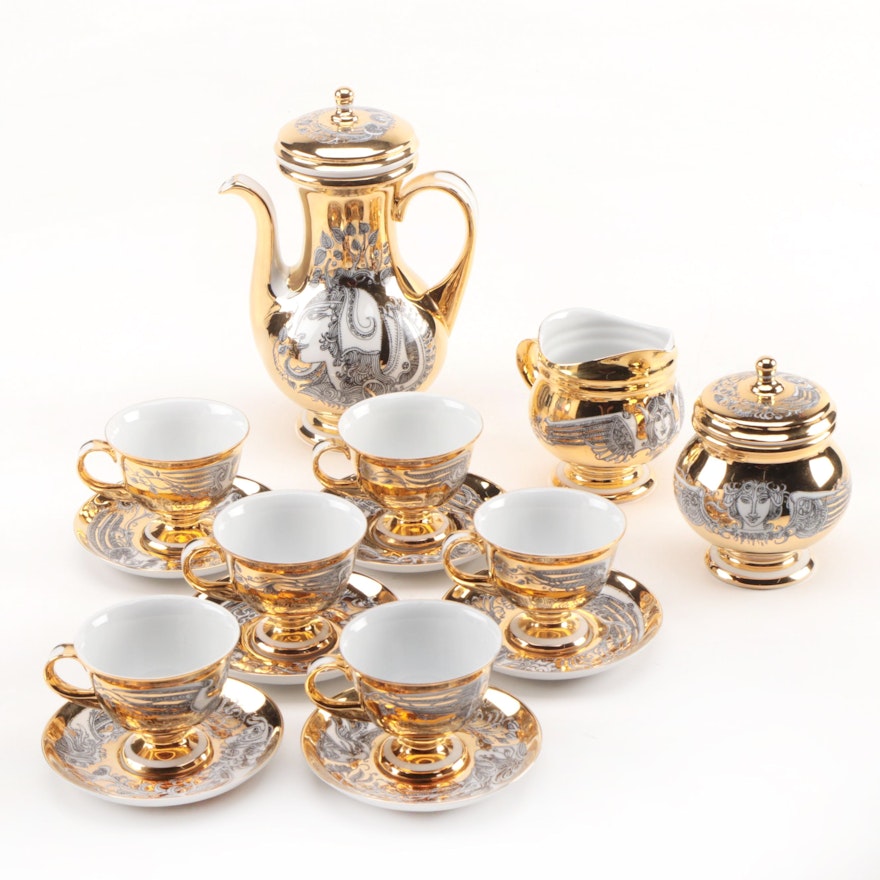 Endre Szász For Hollóháza Studio Porcelain Coffee Set, 1970s