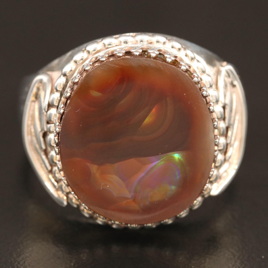 Artist Signed Sterling Fire Agate Ring