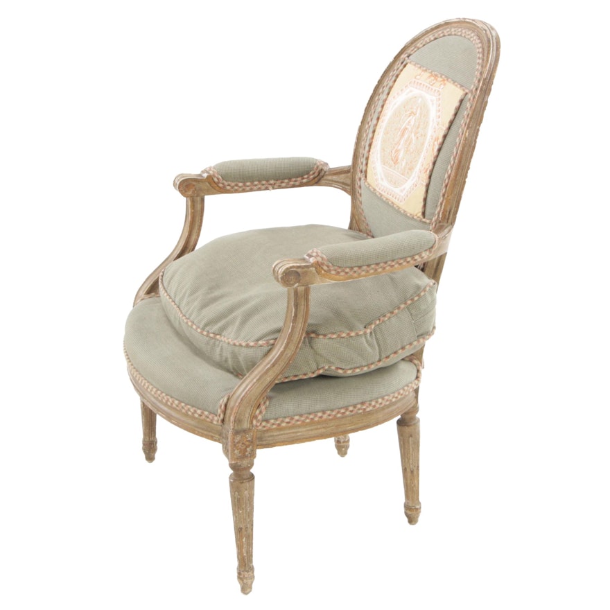 Louis XVI Style Fauteil Painted Chair with Toile Panel, Late 20th Century