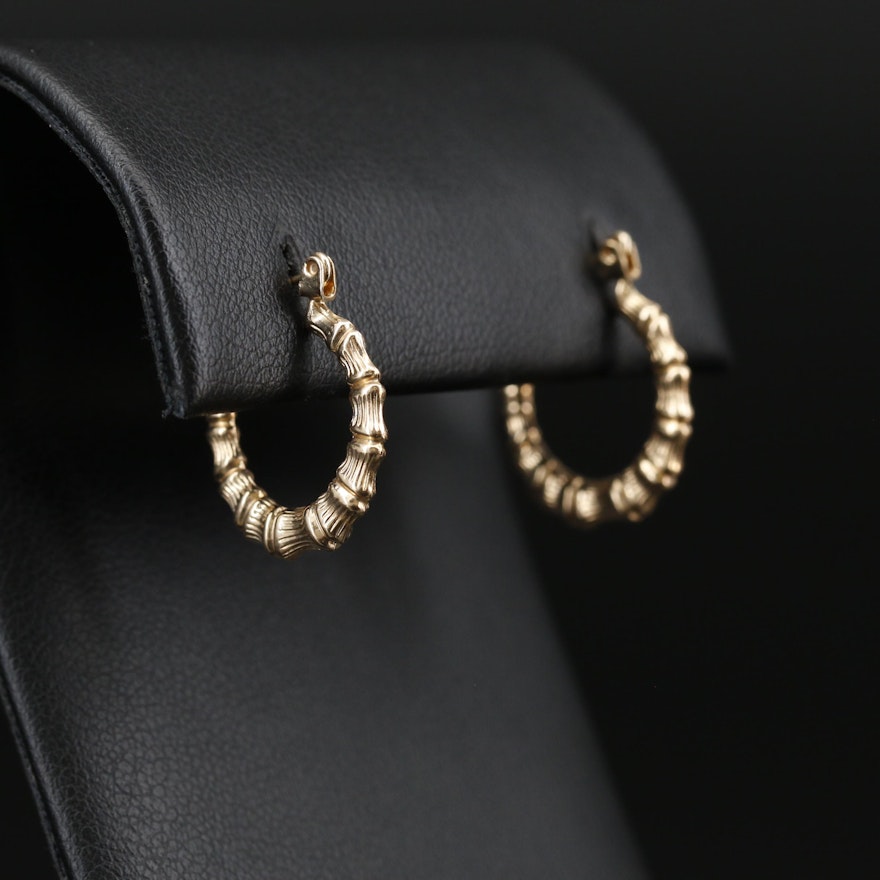 14K Puff Bamboo Hoop Earrings