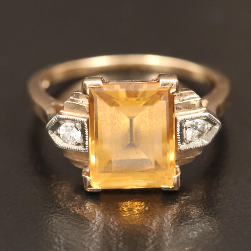 Vintage 14K Topaz and Diamond Ring