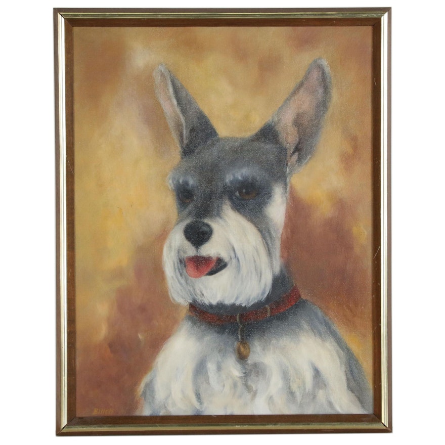 Margaret Billet Dog Portrait Oil Painting "Tiki", Late 20th Century