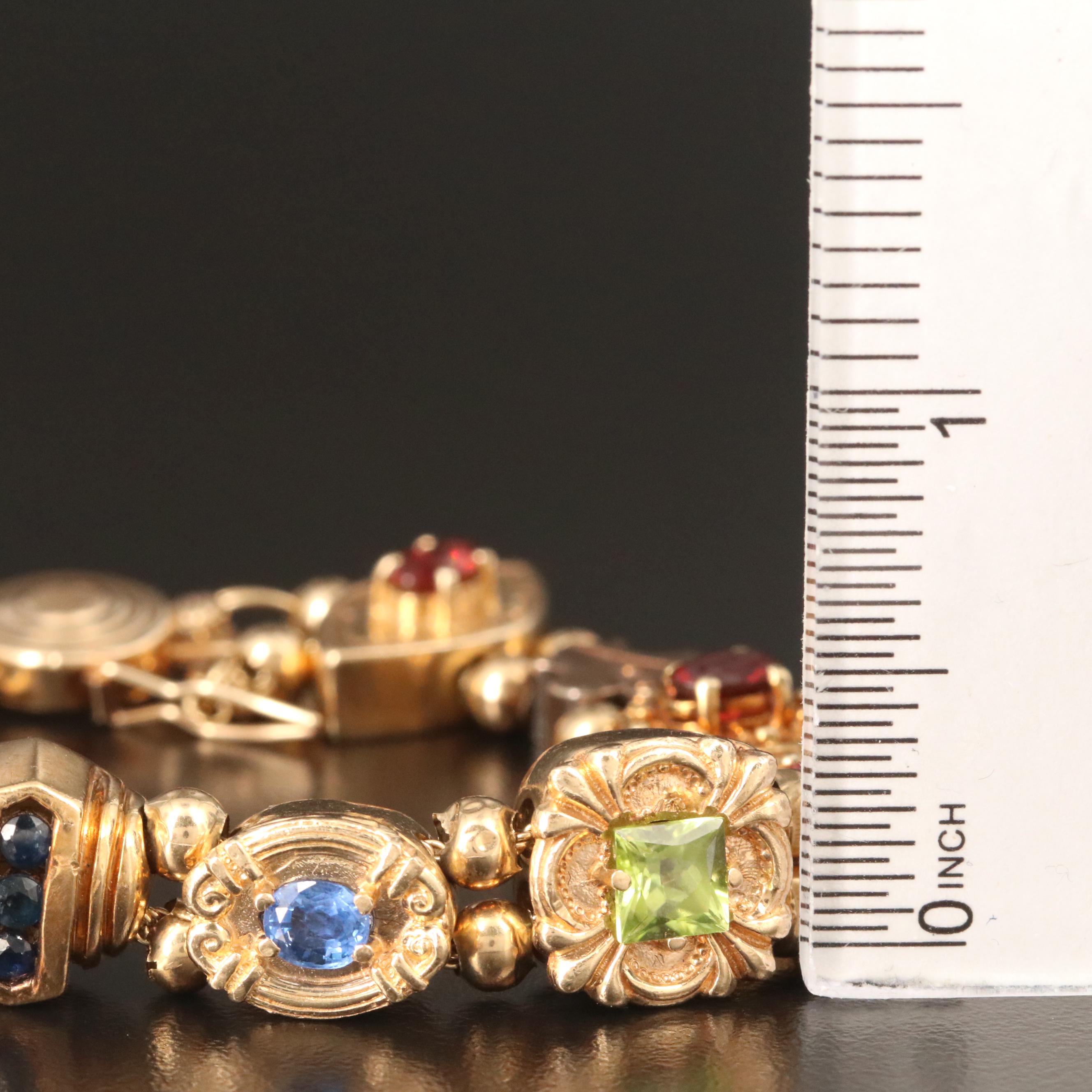 Vintage 14K and 10K Gold Multi-Gemstone Slide Charm Bracelet