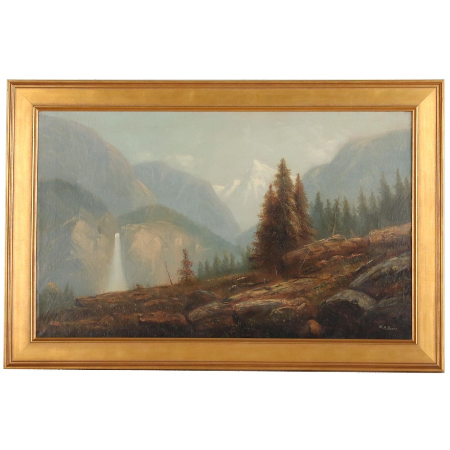 H.A. Davis Hudson River Style Landscape Oil Painting, Late 19th Century