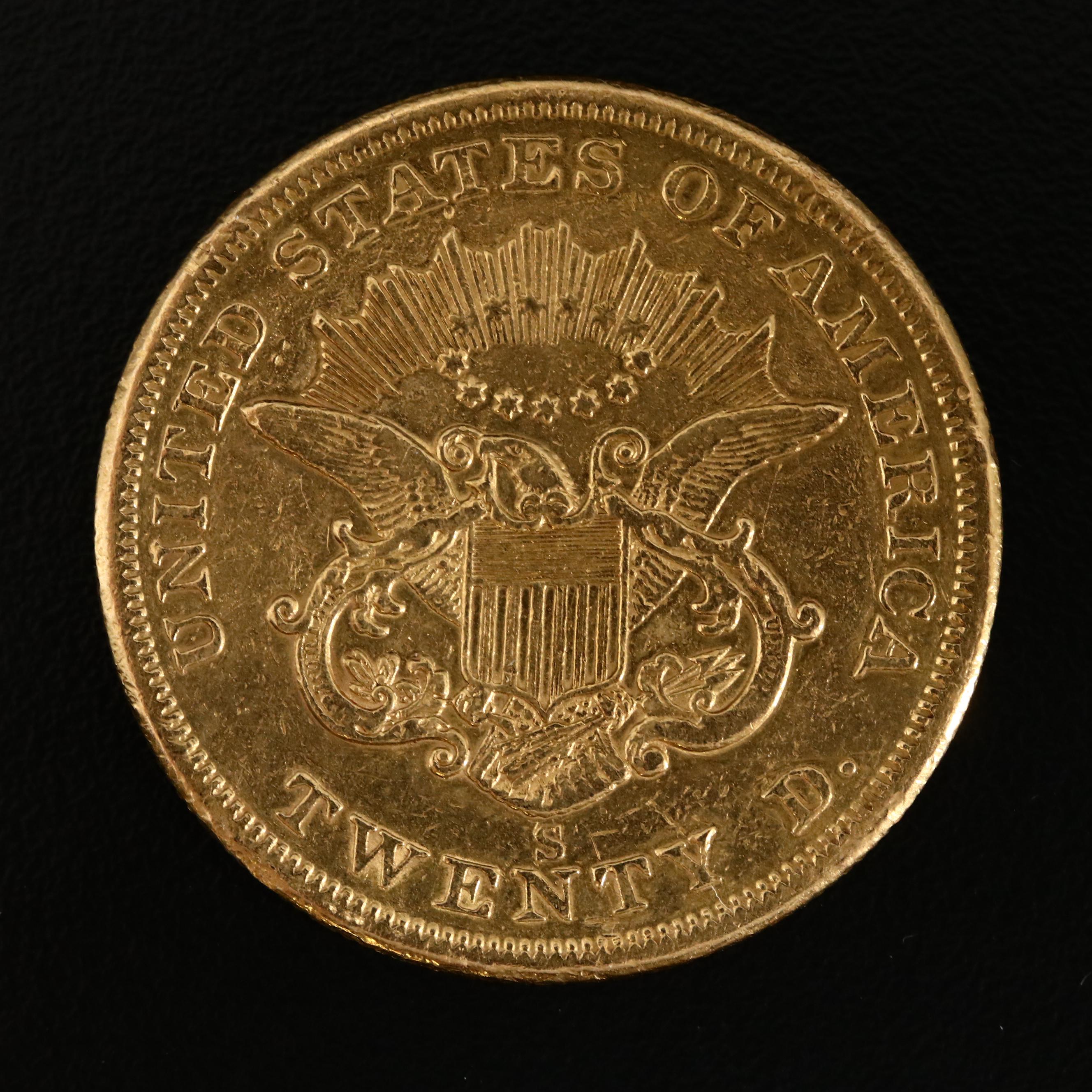 1856-S Liberty Head $20 Gold Double Eagle Coin