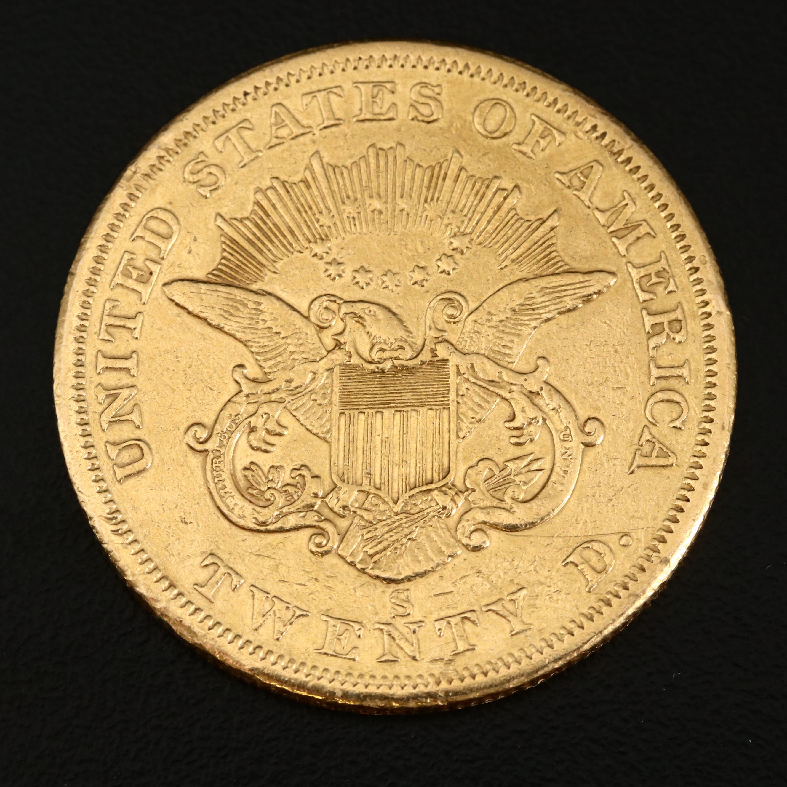 1856-S Liberty Head $20 Gold Double Eagle Coin