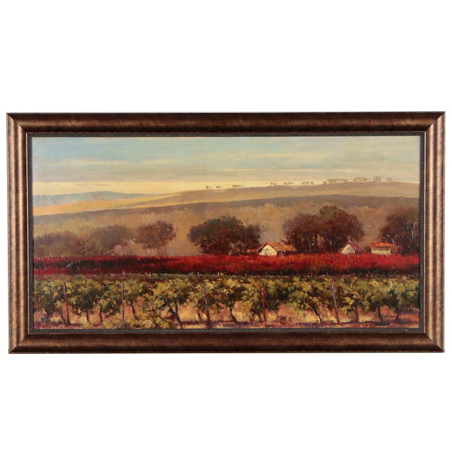 Matt Thomas Vineyard Landscape Oil Painting, Late 20th to Early 21st Century