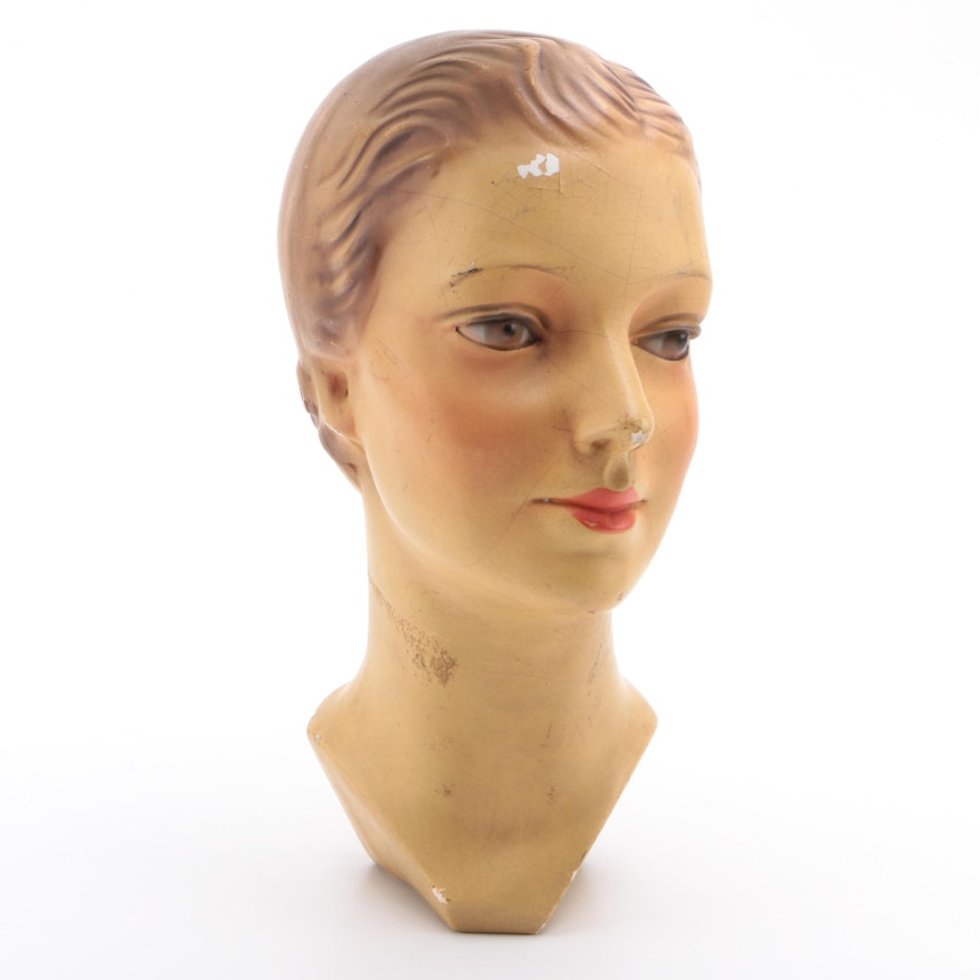 Plaster Mannequin Head, Early to Mid-20th Century