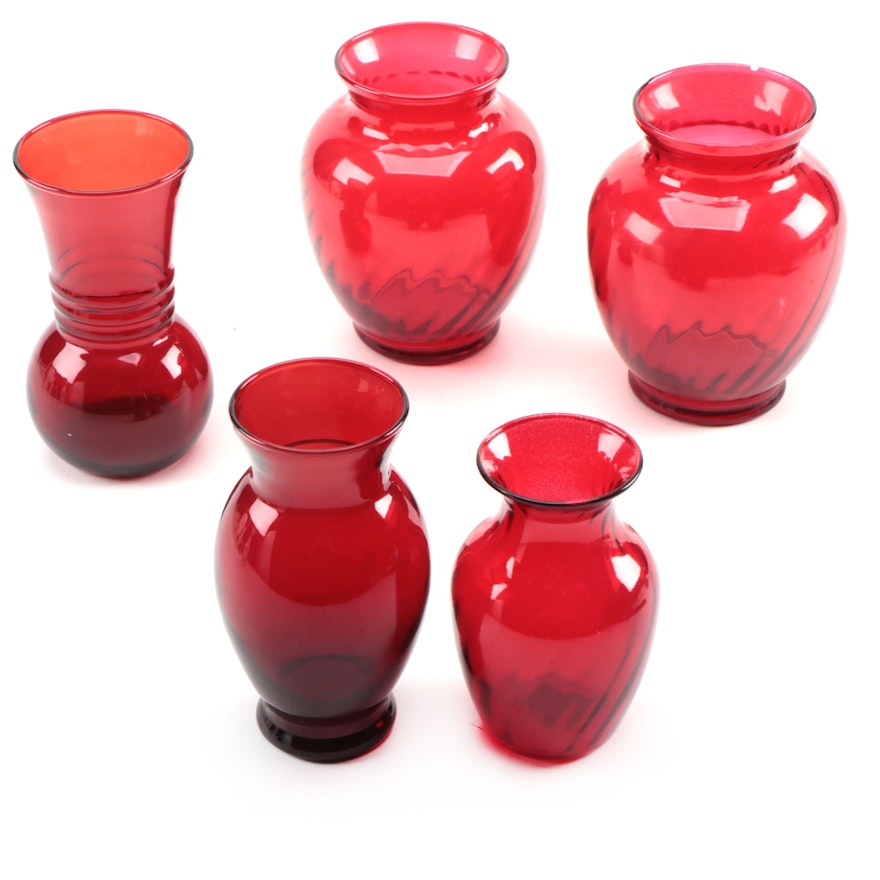 Ruby Flashed and Red Glass Vases