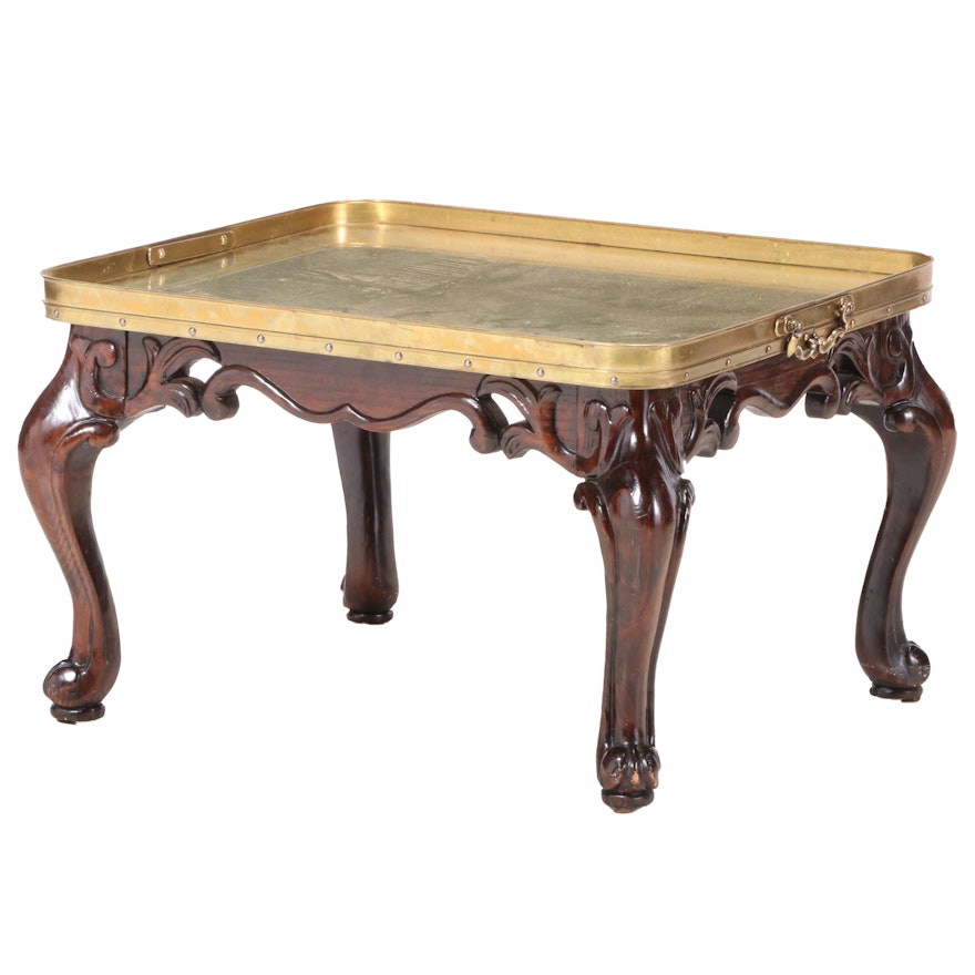 Louis XV Style Pine and Brass Tray-Top Side Table, 20th Century