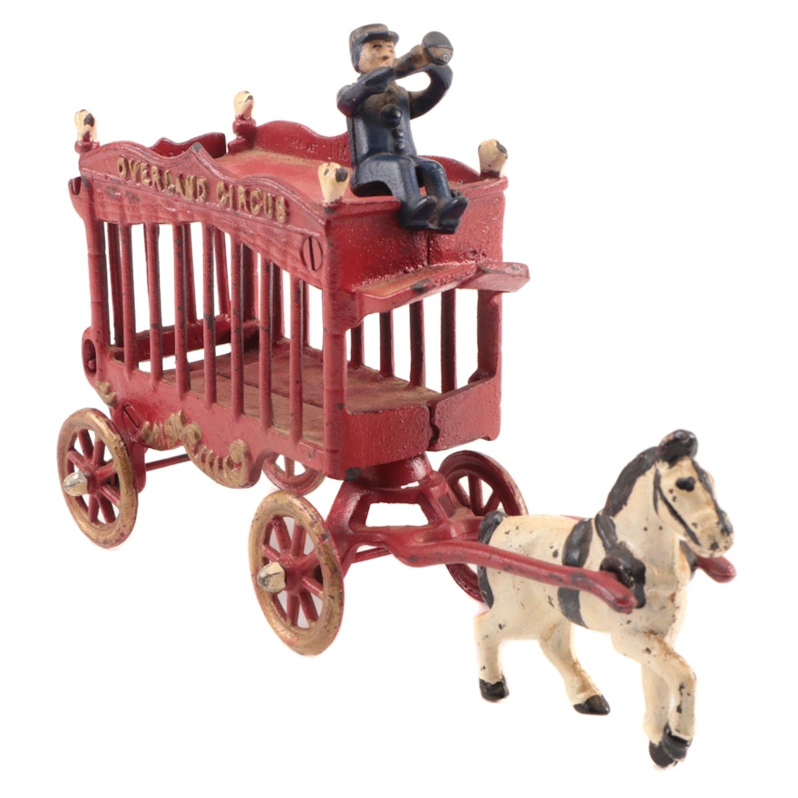 Cast Iron Cold Painted Overland Circus Wagon Horse and Rider