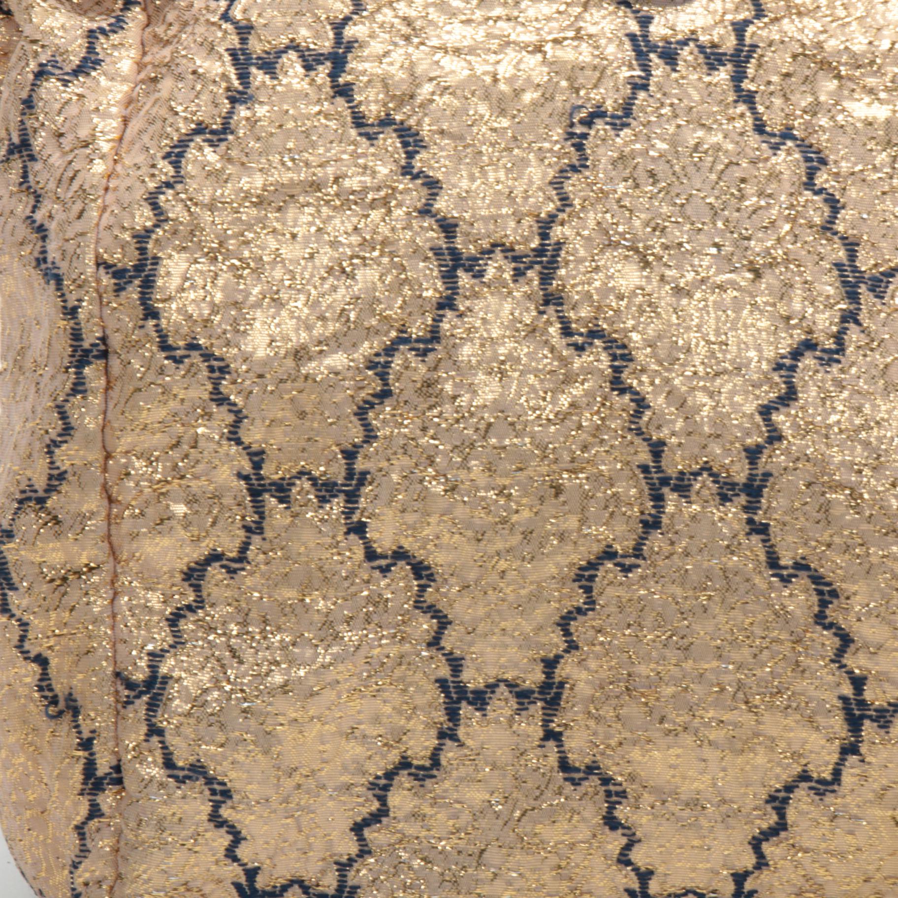 Prada Gold Brocade and Brown Leather Top Handle Bag