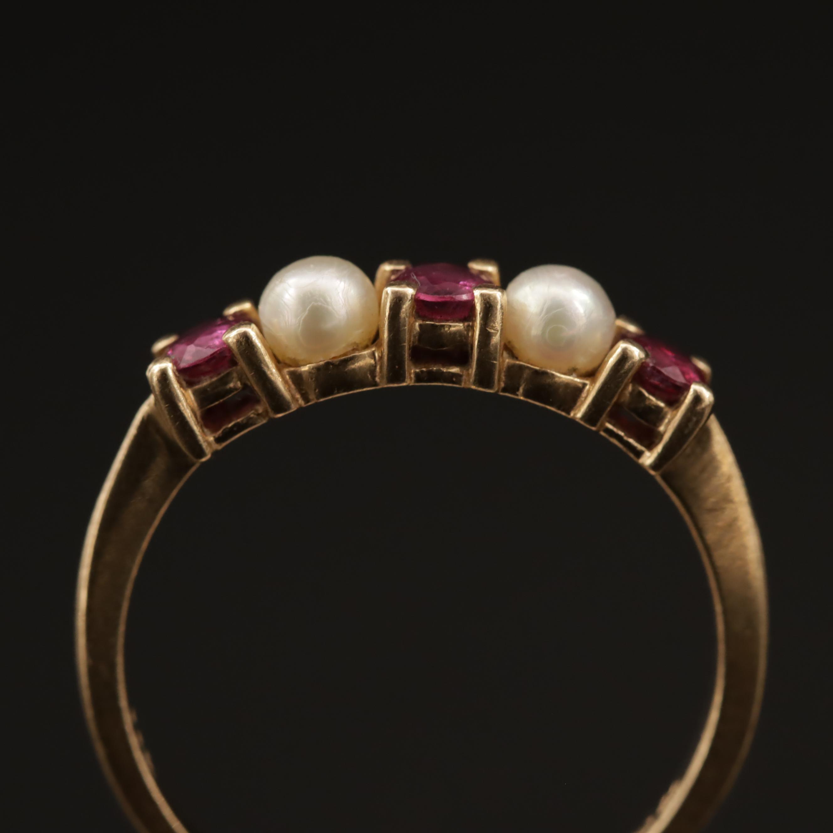 Vintage Tiffany & Co. 14K Ruby and Pearl Ring