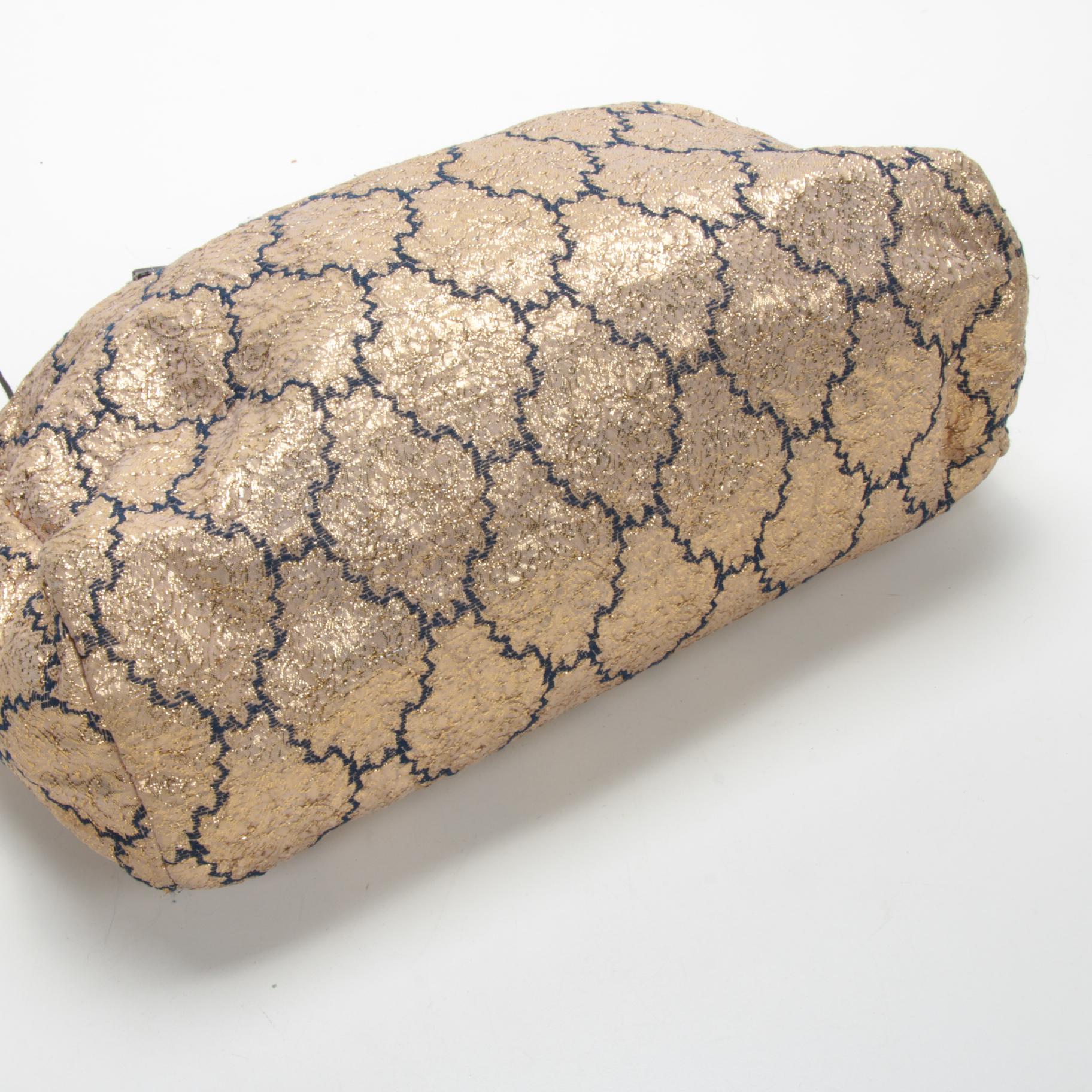 Prada Gold Brocade and Brown Leather Top Handle Bag