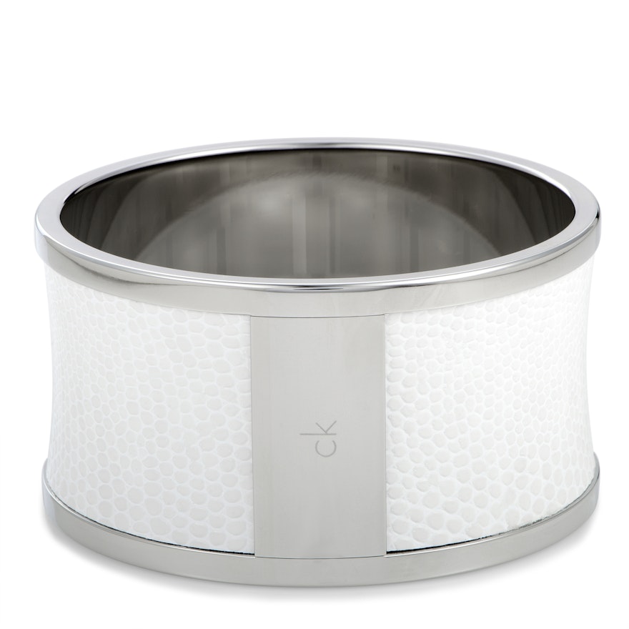 Calvin Klein Spellbound Stainless Steel and White Leather Bangle Bracelet